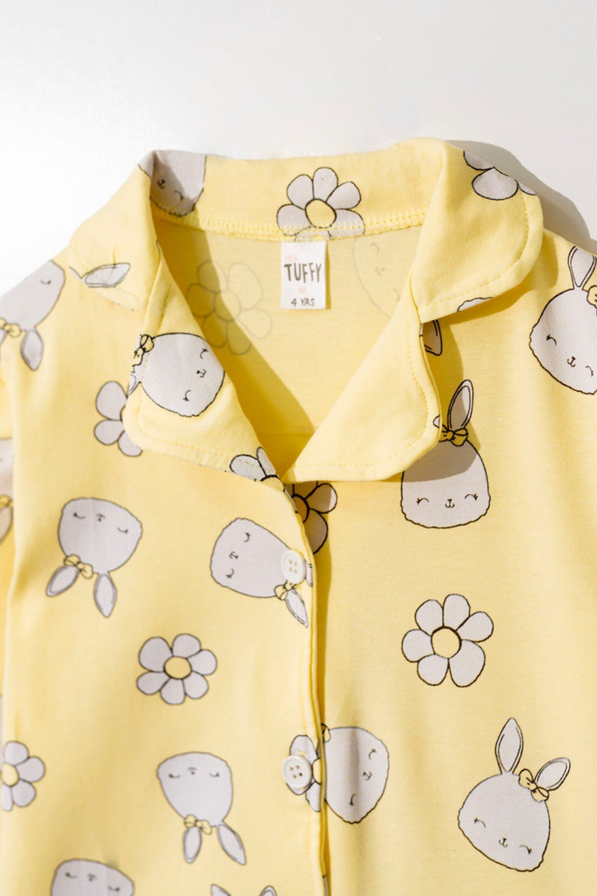 2-5 Yaş Tavşan Papatya Kız Çocuk Pijama Takım -Sarı