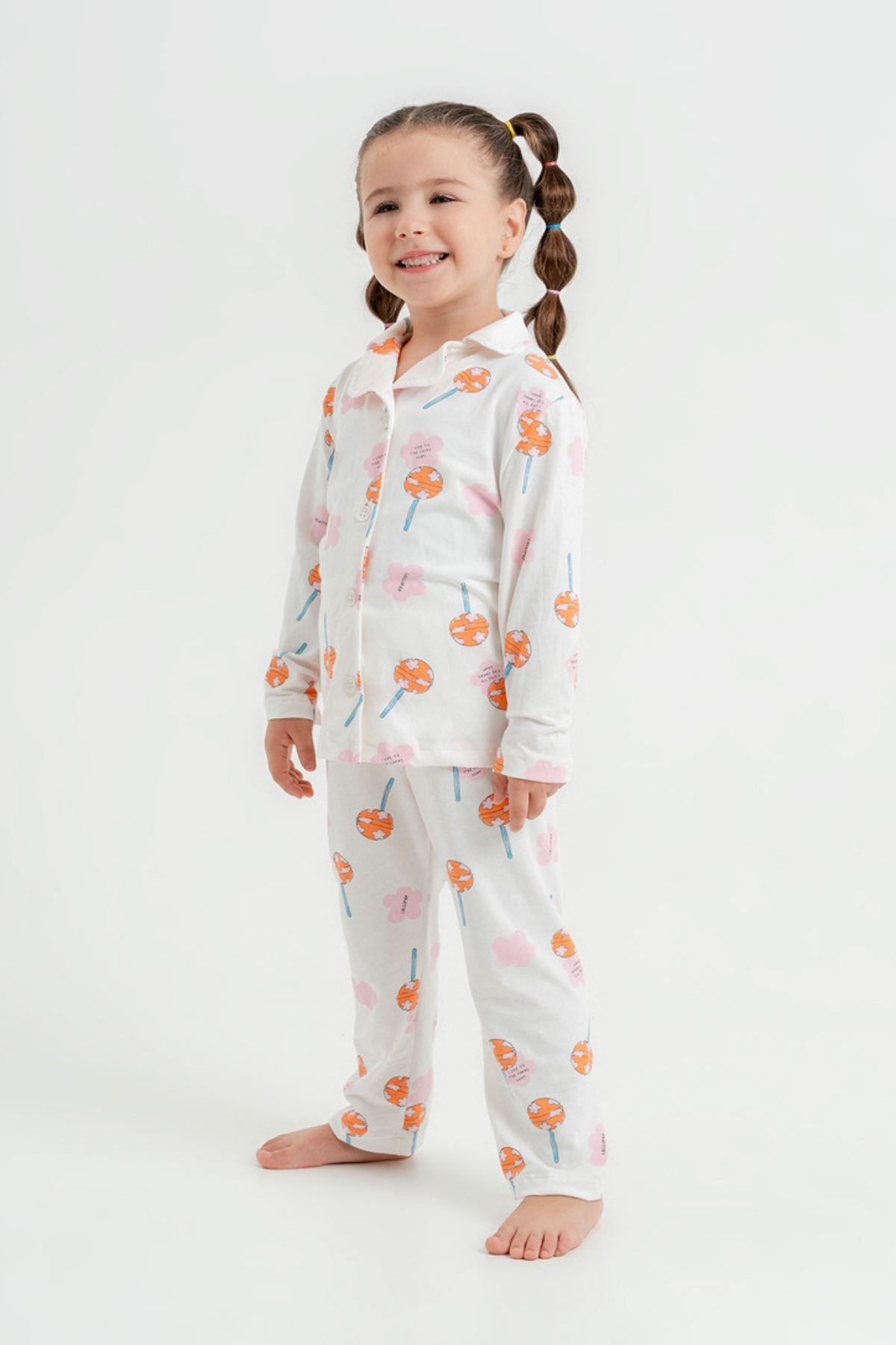 2-5 Yaş Lolipop Kız Çocuk Pijama Takım -Ekru