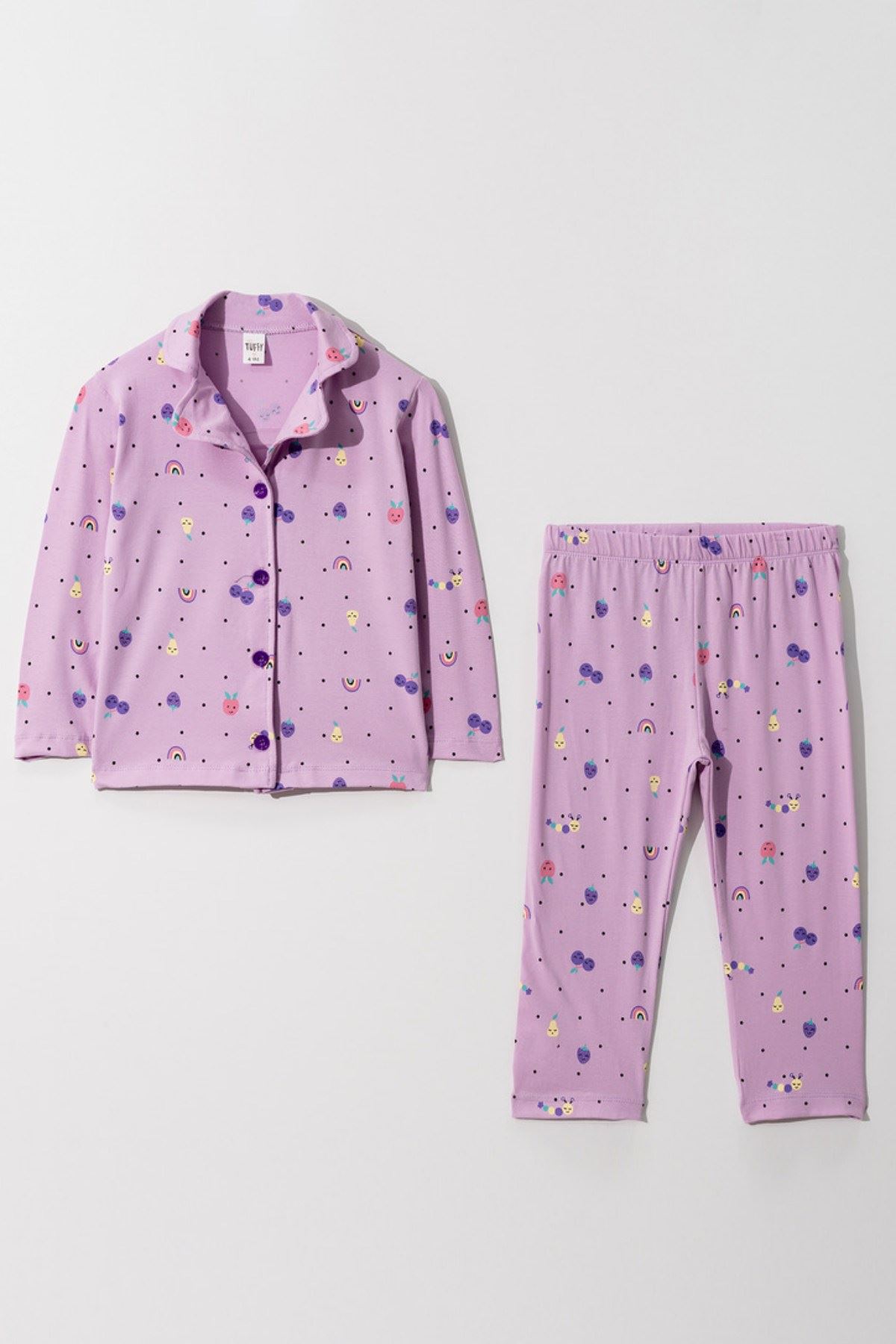 2-5 Yaş Gökkuşağı Kız Çocuk Pijama Takım -Lila