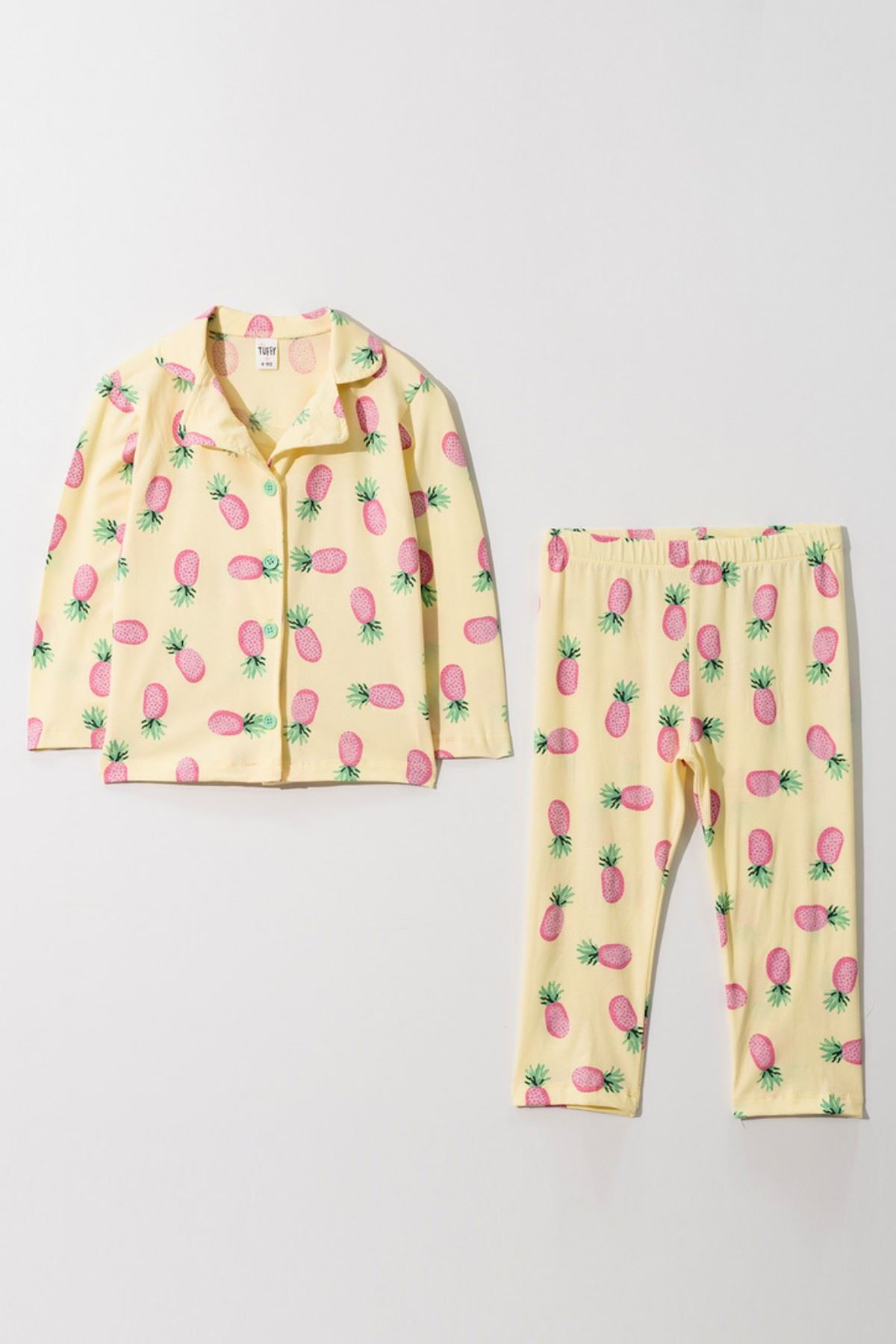 2-5 Yaş Pembe Ananas Kız Çocuk Pijama Takım -Sarı