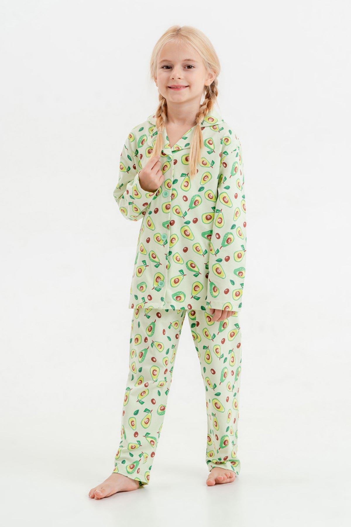 6-9 Yaş Avakado Kız Çocuk Pijama Takım -Yeşil