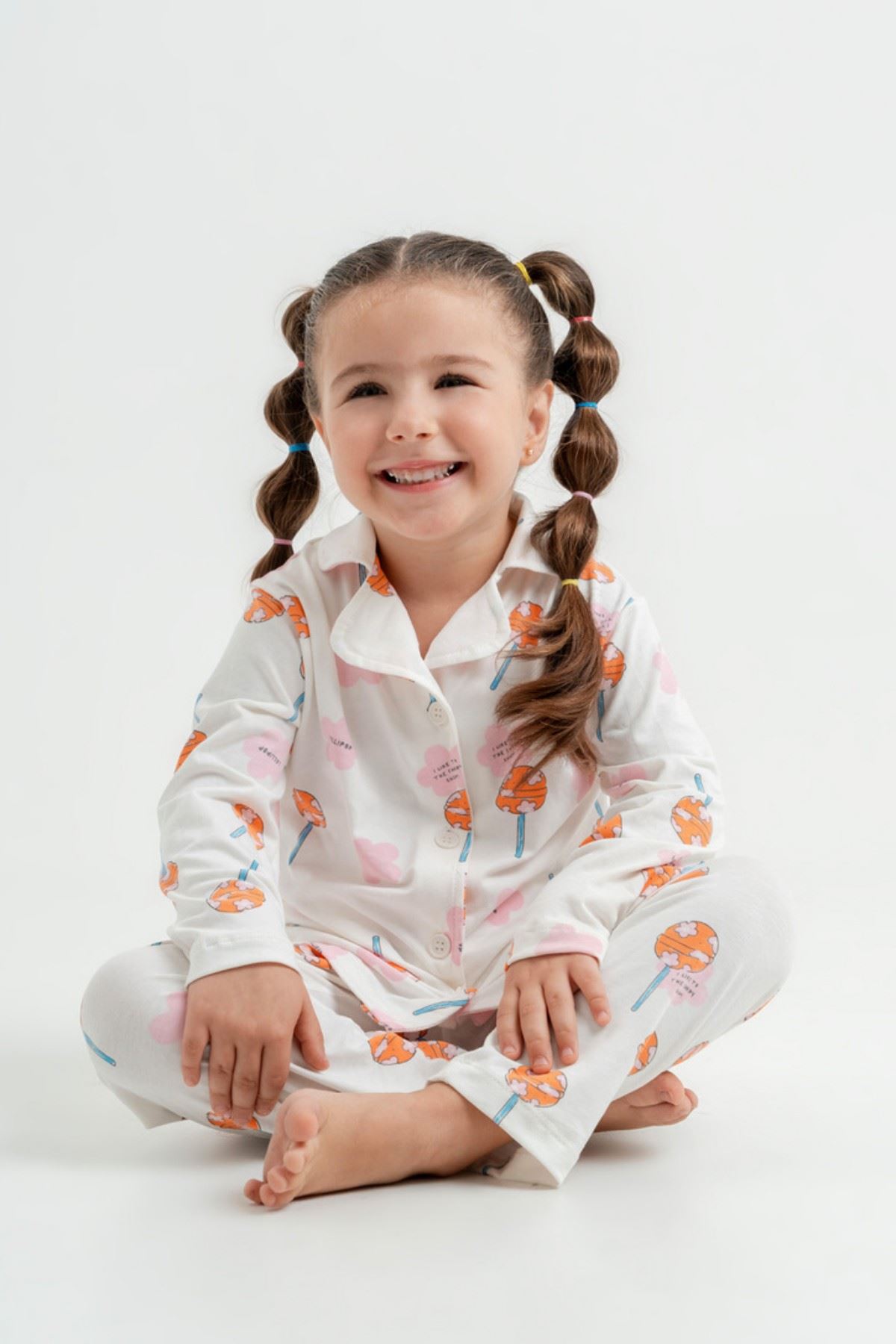 2-5 Yaş Lolipop Kız Çocuk Pijama Takım -Ekru