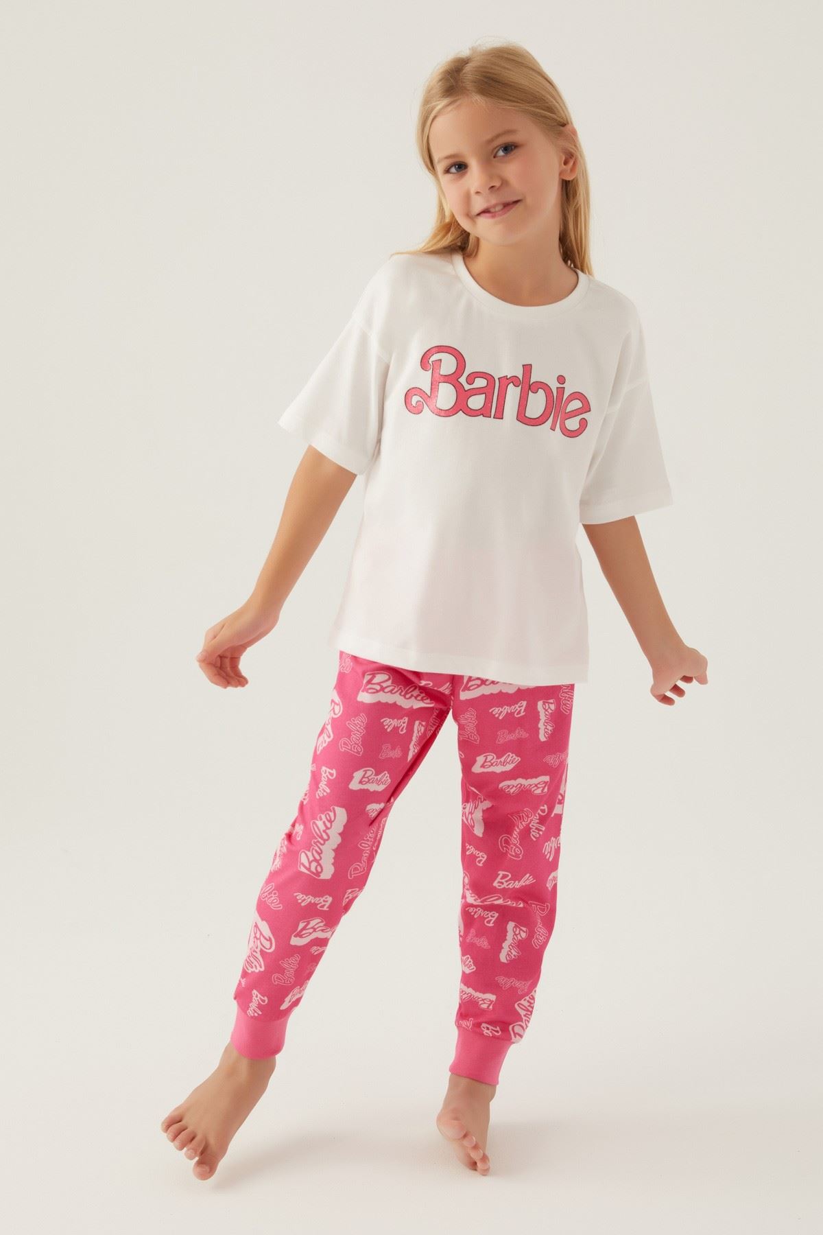 3-15 Yaş Lisanslı Barbie Kız Çocuk Takım -Ekru