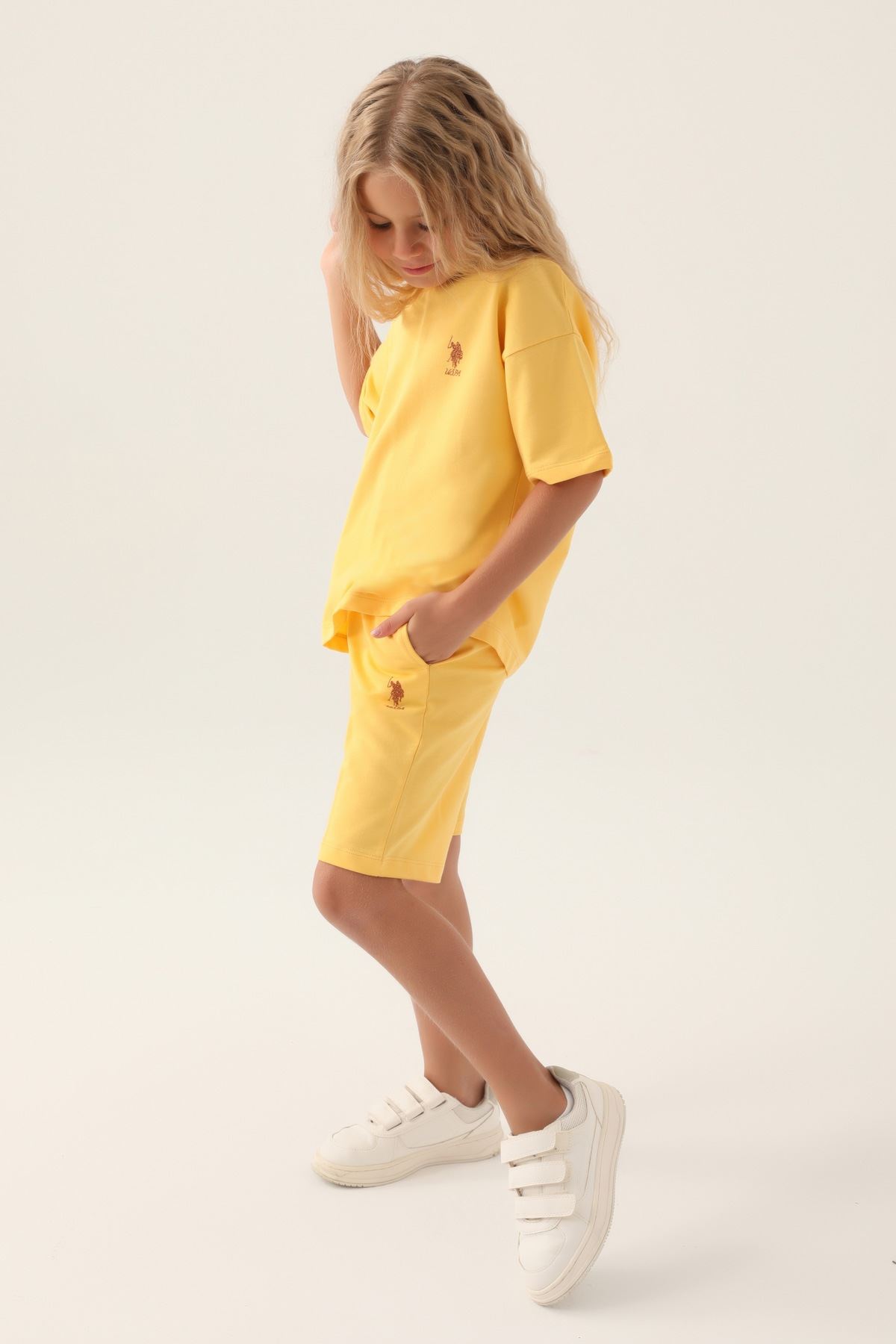 4-15 Yaş Lisanslı Us Polo ASSN Kız Çocuk Takım -Kavun Sarı