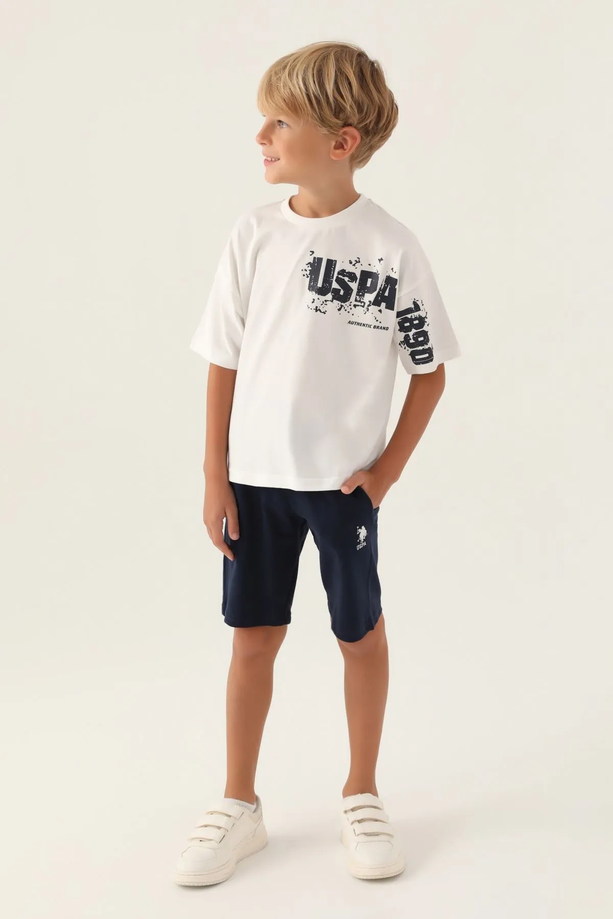 4-15 Yaş Lisanslı Us Polo ASSN Erkek Çocuk Takım -Ekru