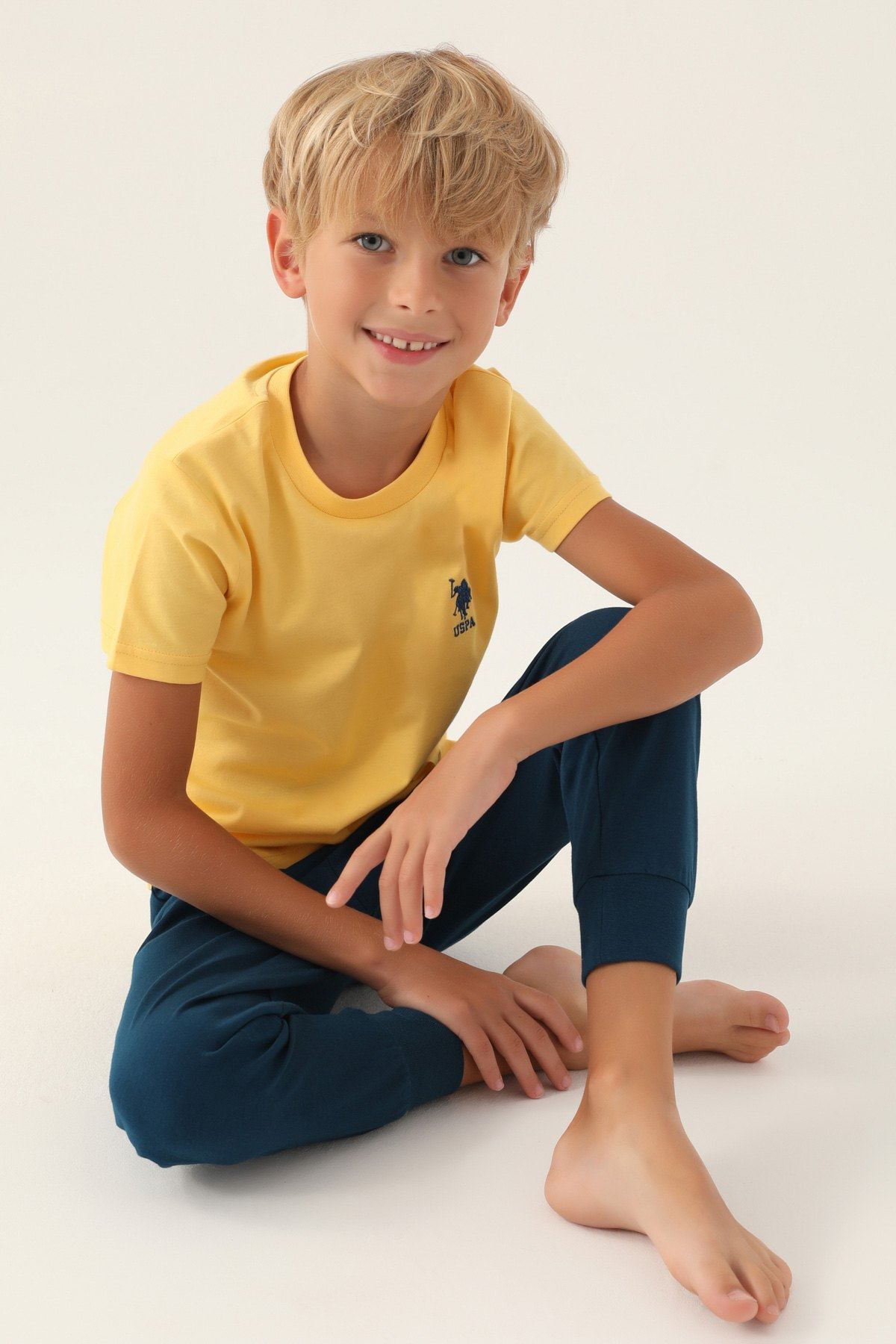 4-15 Yaş Lisanslı Us Polo ASSN Erkek Çocuk Takım -Kavun Sarısı