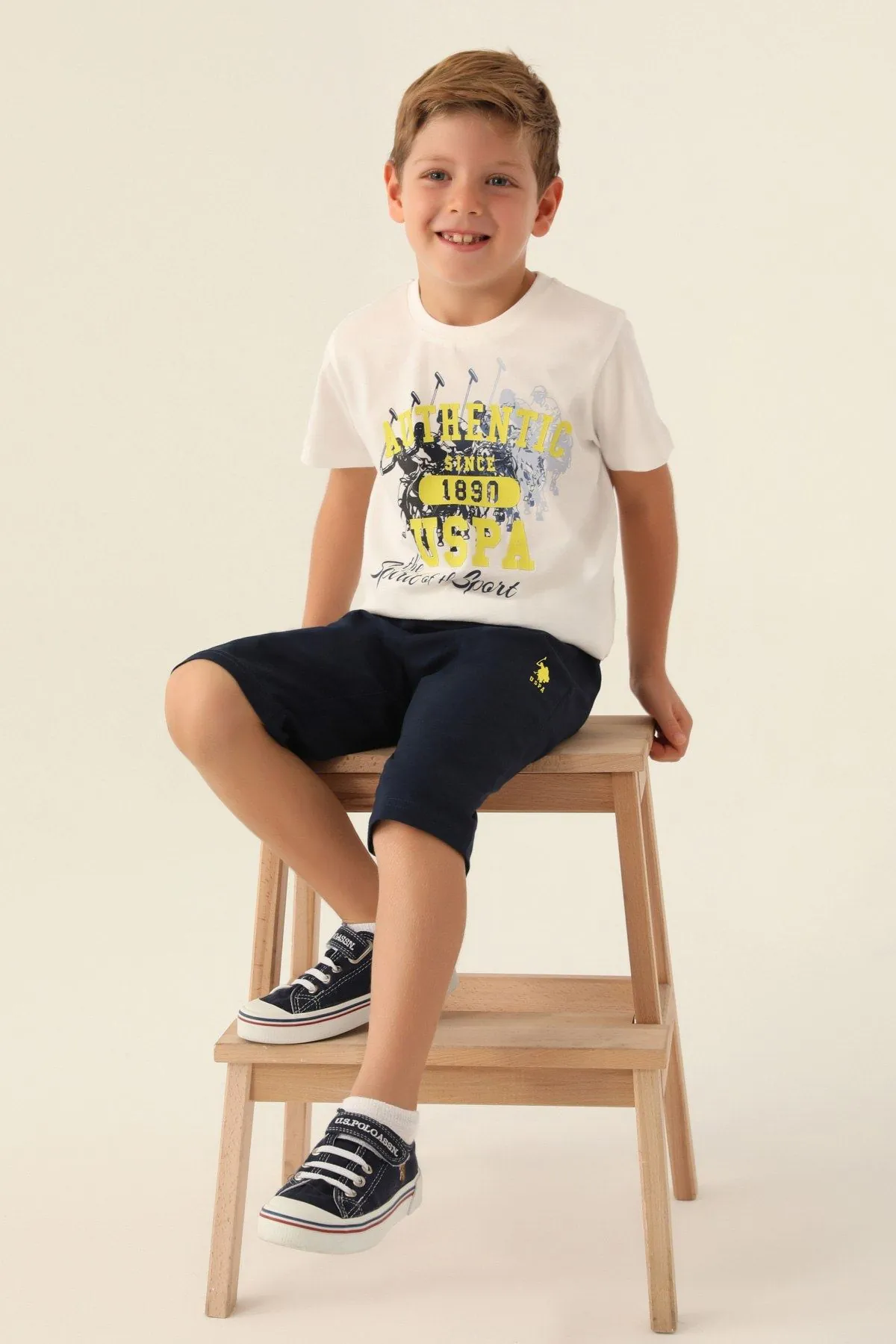 4-15 Yaş Lisanslı Us Polo ASSN Erkek Çocuk Takım -Ekru