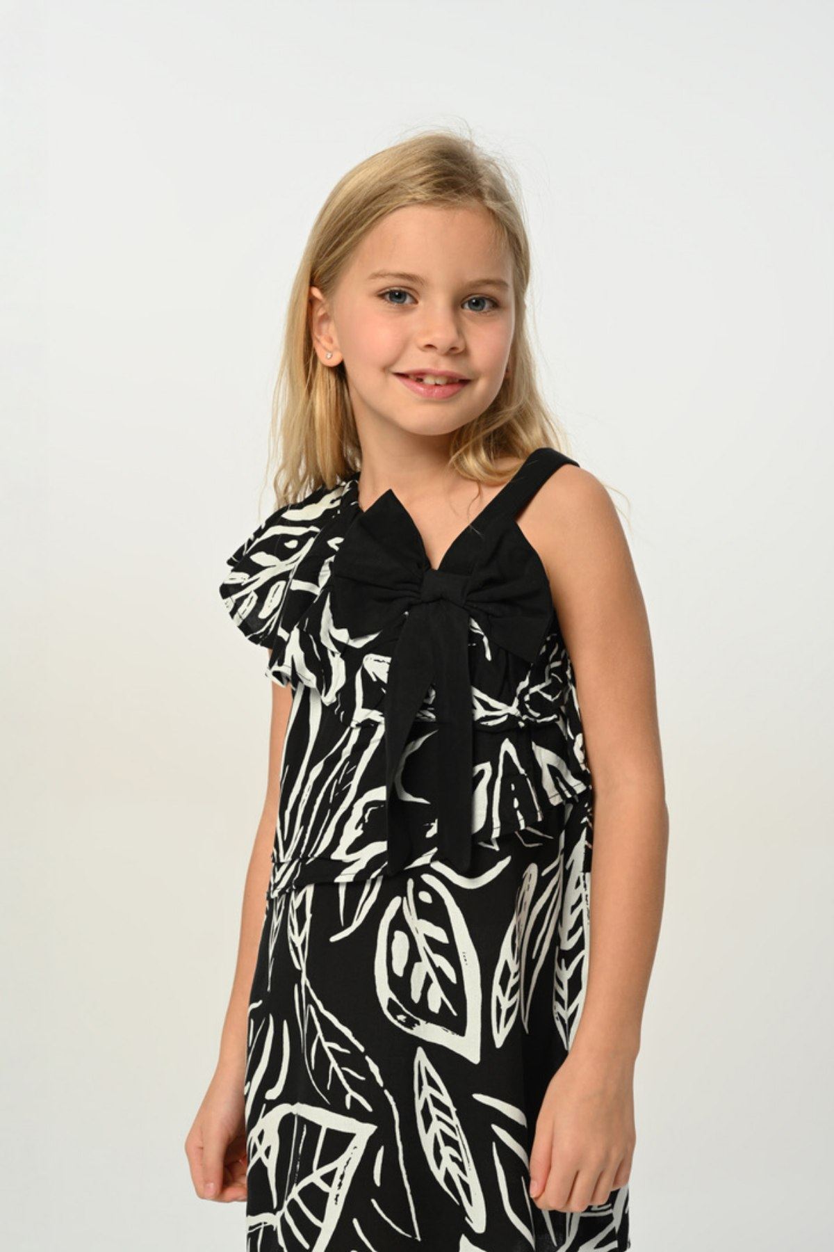 3-8 Yaş Ribbon Moderno Kız Çocuk Elbise -Siyah