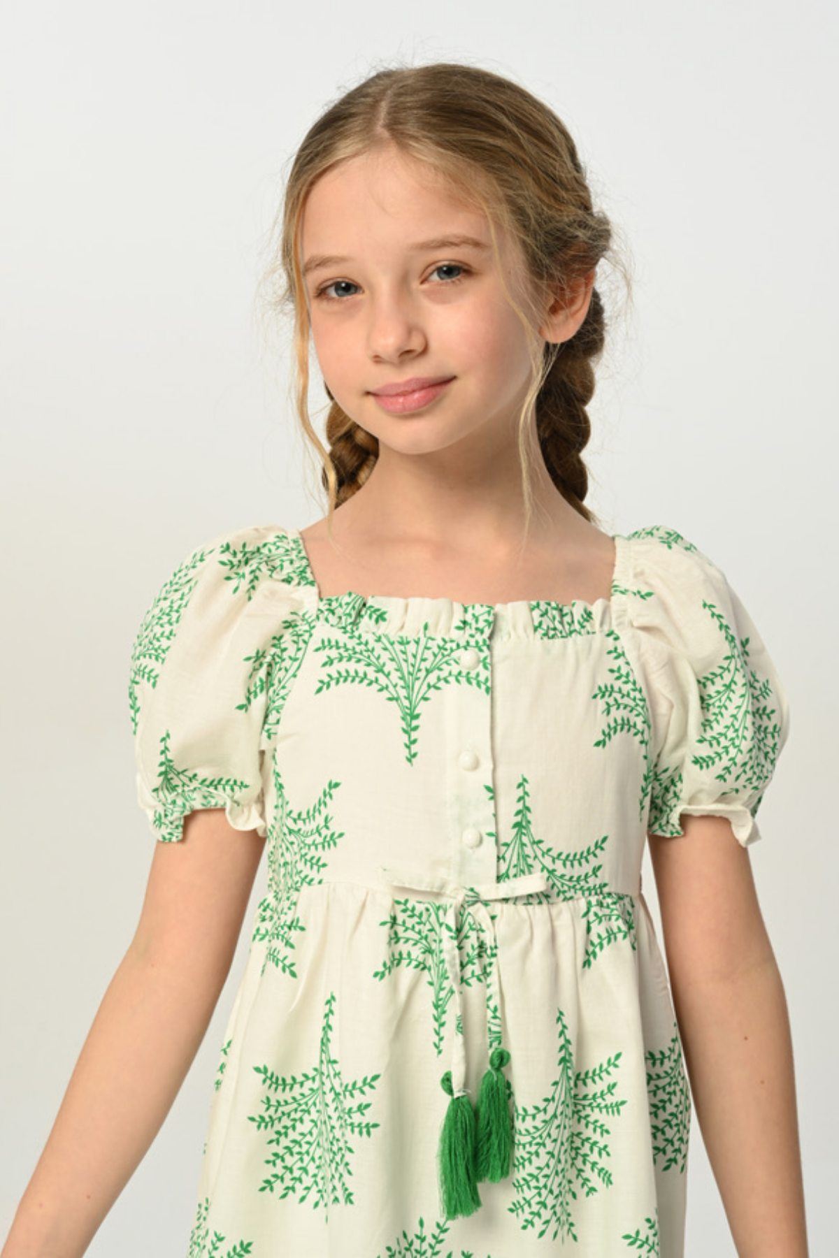 3-8 Yaş Madonna Flower Kız Çocuk Elbise -Yeşil