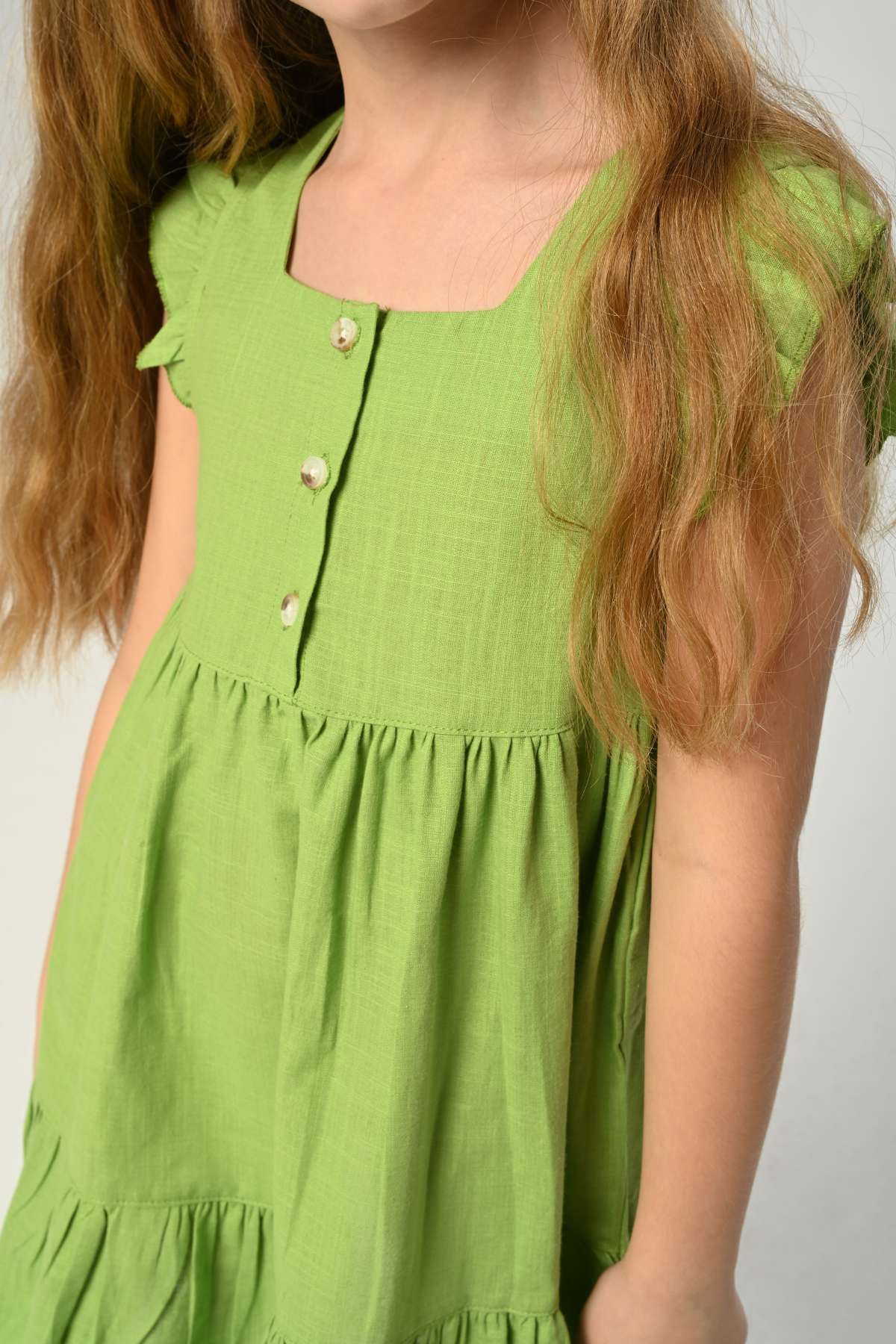 3-8 Yaş Green Garden Kız Çocuk Elbise -Yeşil