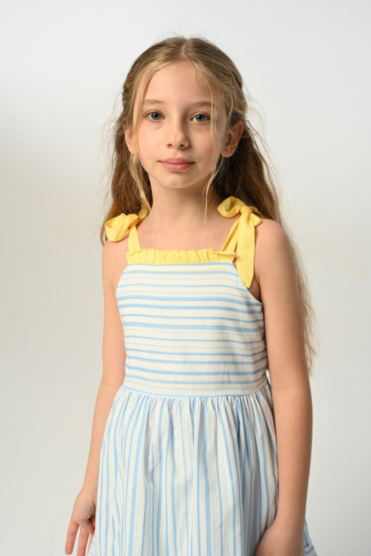 3-8 Yaş Line Yellow Kız Çocuk Elbise -Bebe Mavisi