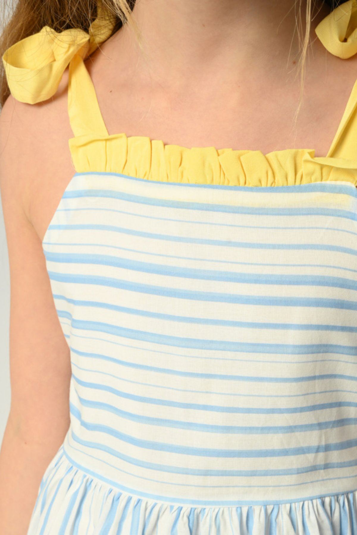 3-8 Yaş Line Yellow Kız Çocuk Elbise -Bebe Mavisi