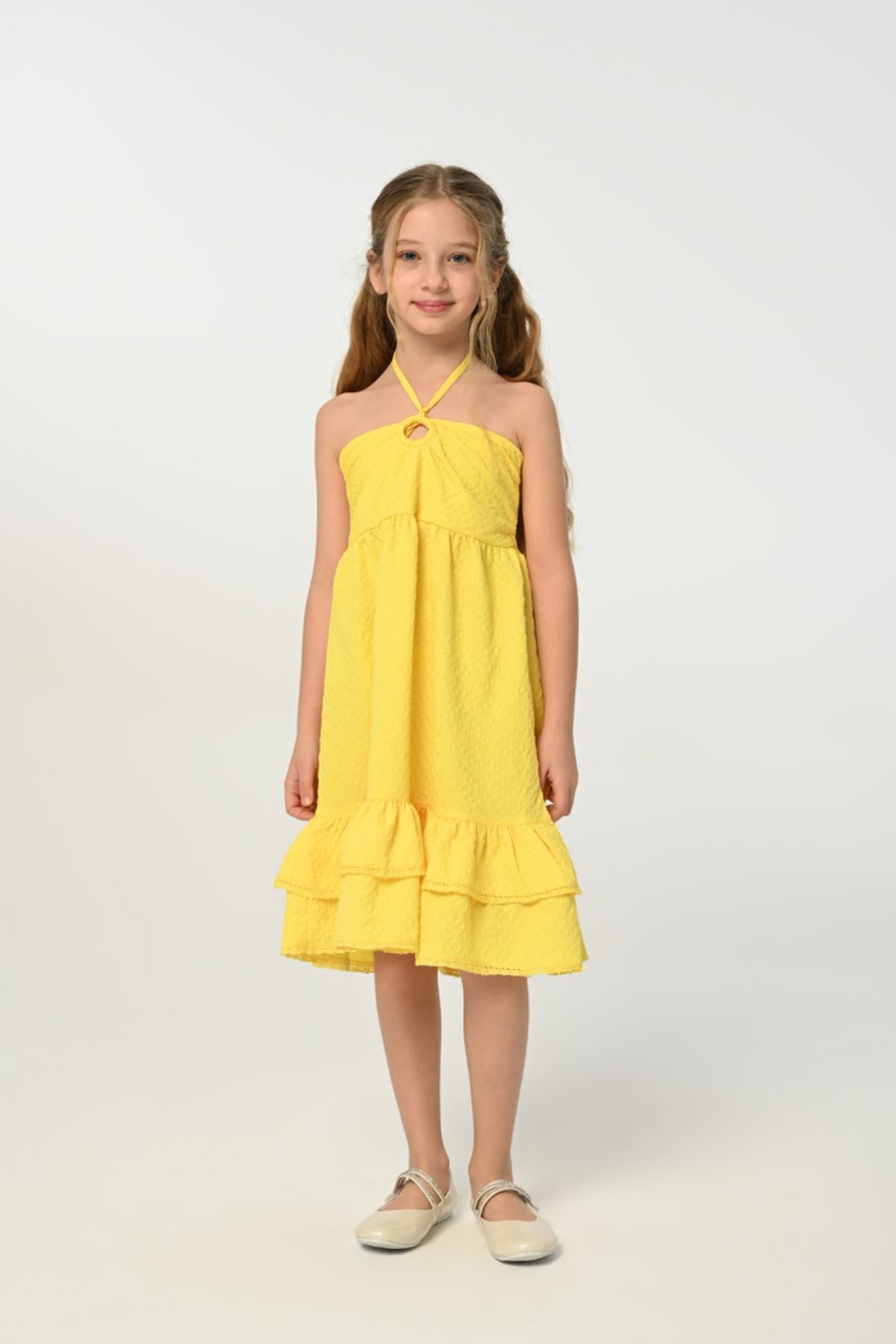 3-8 Yaş Datça Kız Çocuk Elbise -Sarı