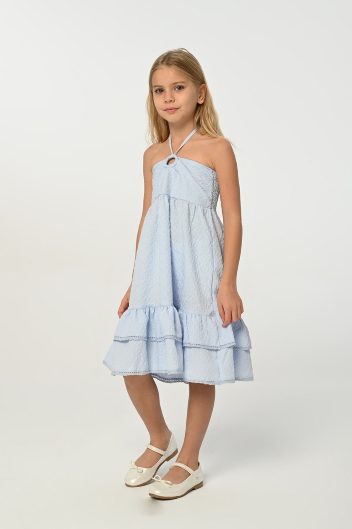 3-8 Yaş Datça Kız Çocuk Elbise -Mavi