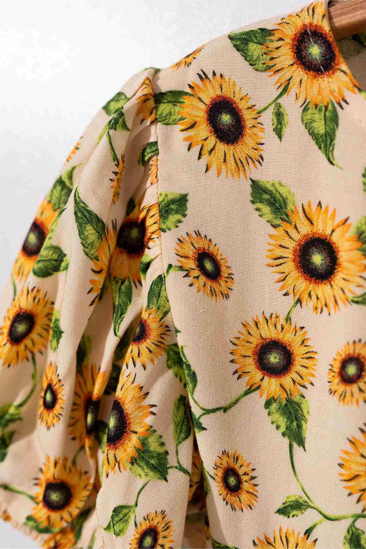 6-9 Yaş Ay Çiçeği Kız Çocuk Elbise -Krem