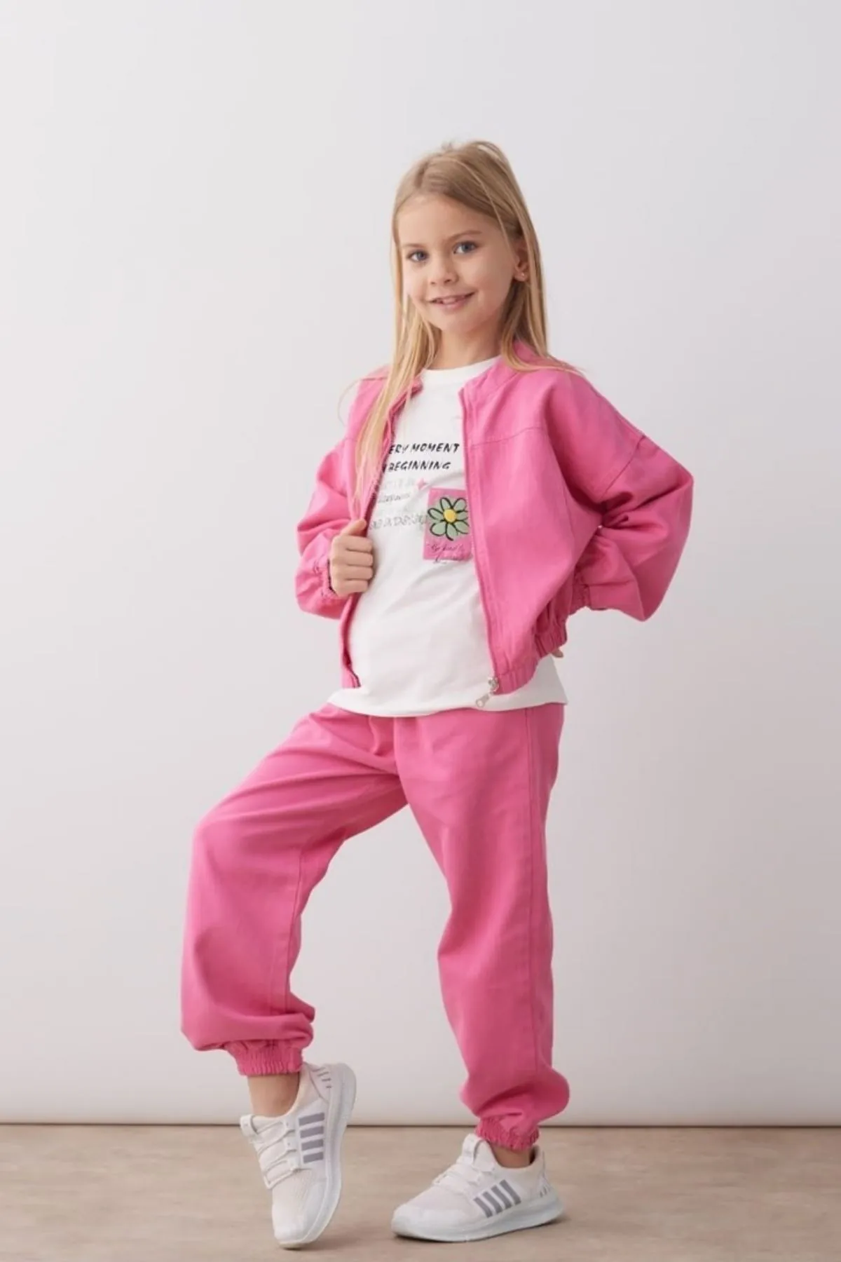 4-8 Yaş Good Vibes Kız Çocuk 3'Lü Takım -Pembe