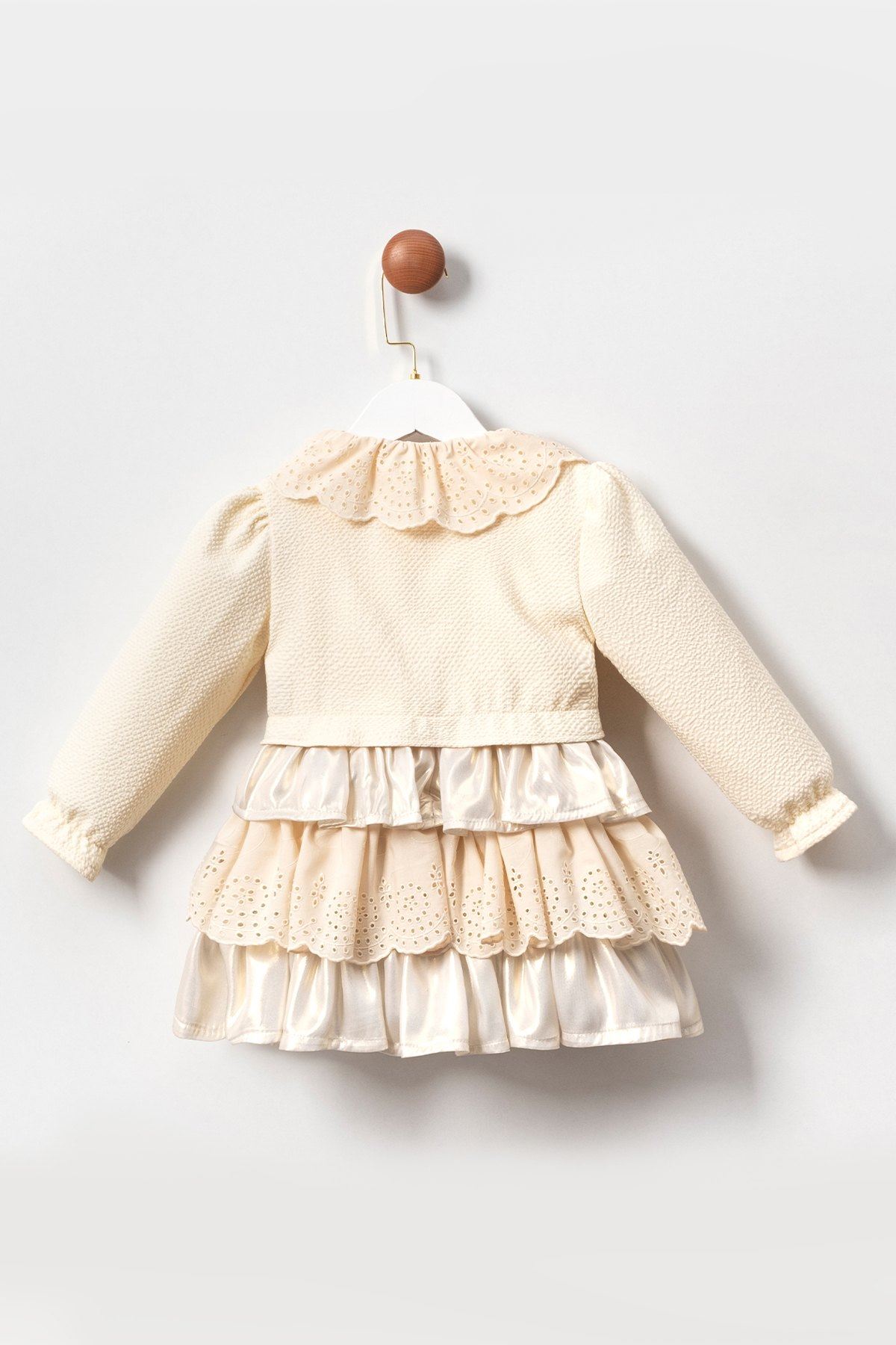 2-5 Yaş Cottone Premium Kız Çocuk Elbise Takım -Latte