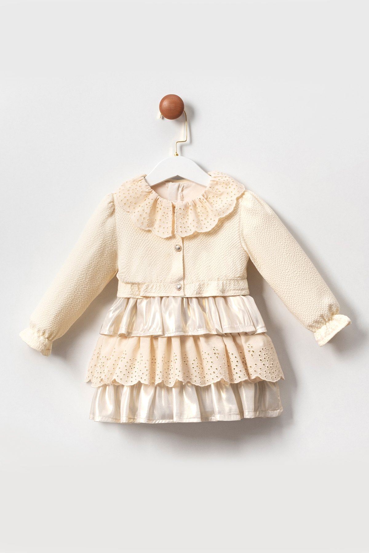 2-5 Yaş Cottone Premium Kız Çocuk Elbise Takım -Latte