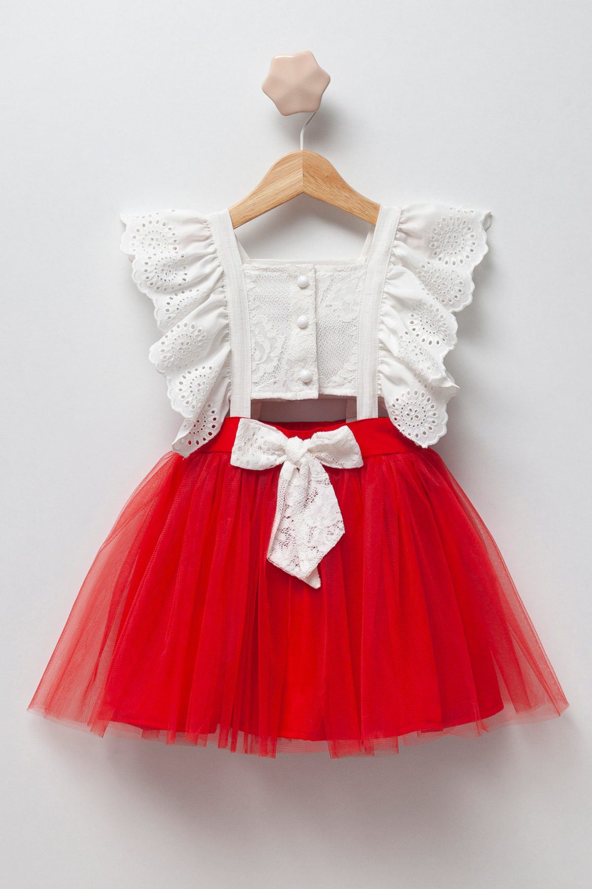 2-5 Yaş Fisto Polka Kız Çocuk Elbise -Kırmızı