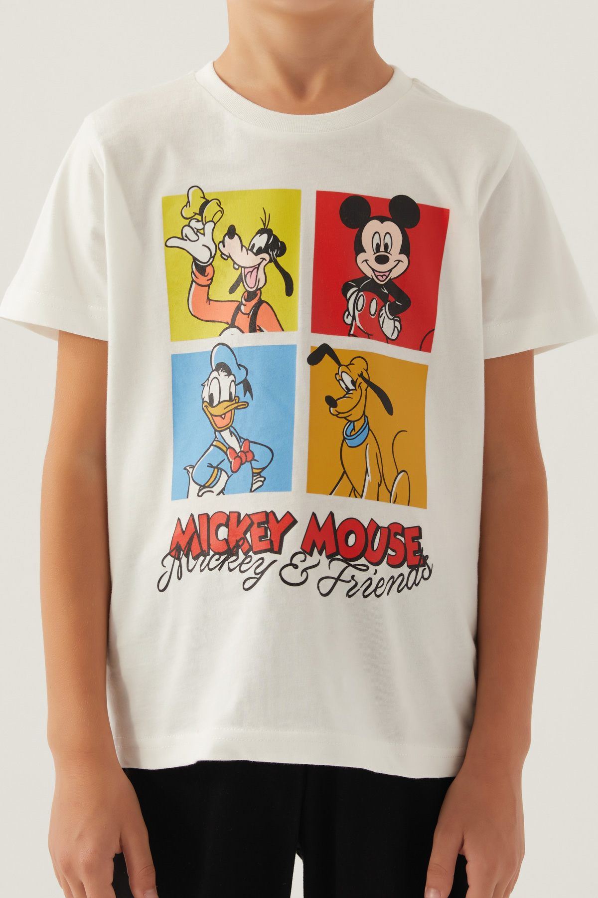3-9 Yaş Lisanslı Mickey Mouse Erkek Çocuk Takım -Ekru