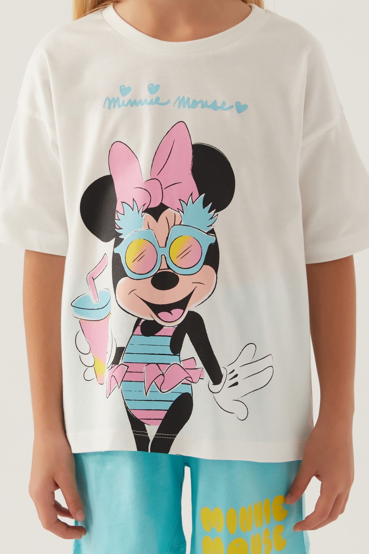 3-9 Yaş Lisanslı Minnie Mouse Kız Çocuk Takım -Ekru