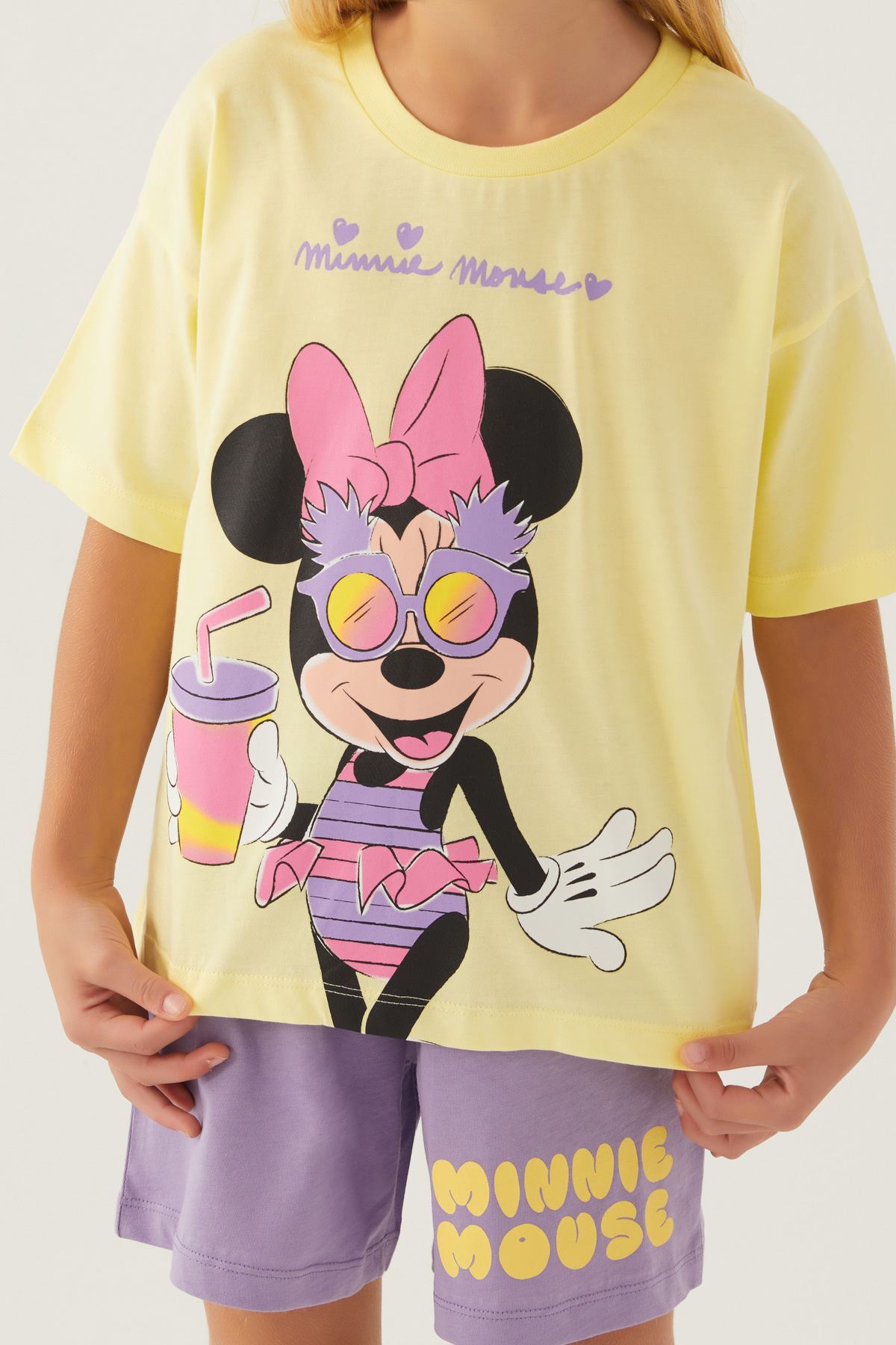 3-9 Yaş Lisanslı Minnie Mouse Kız Çocuk Takım -Sarı