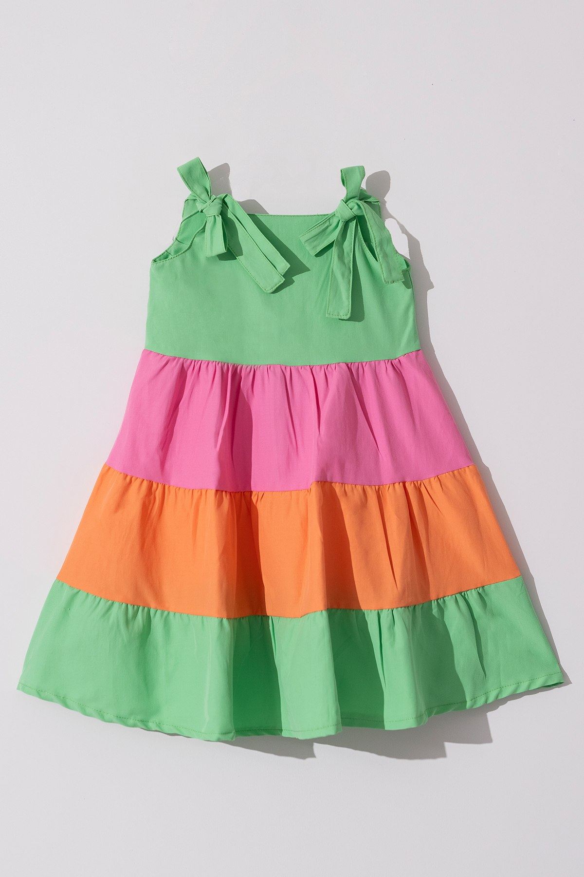 2-5 Yaş Gökkuşağı Kız Çocuk Elbise -Yeşil