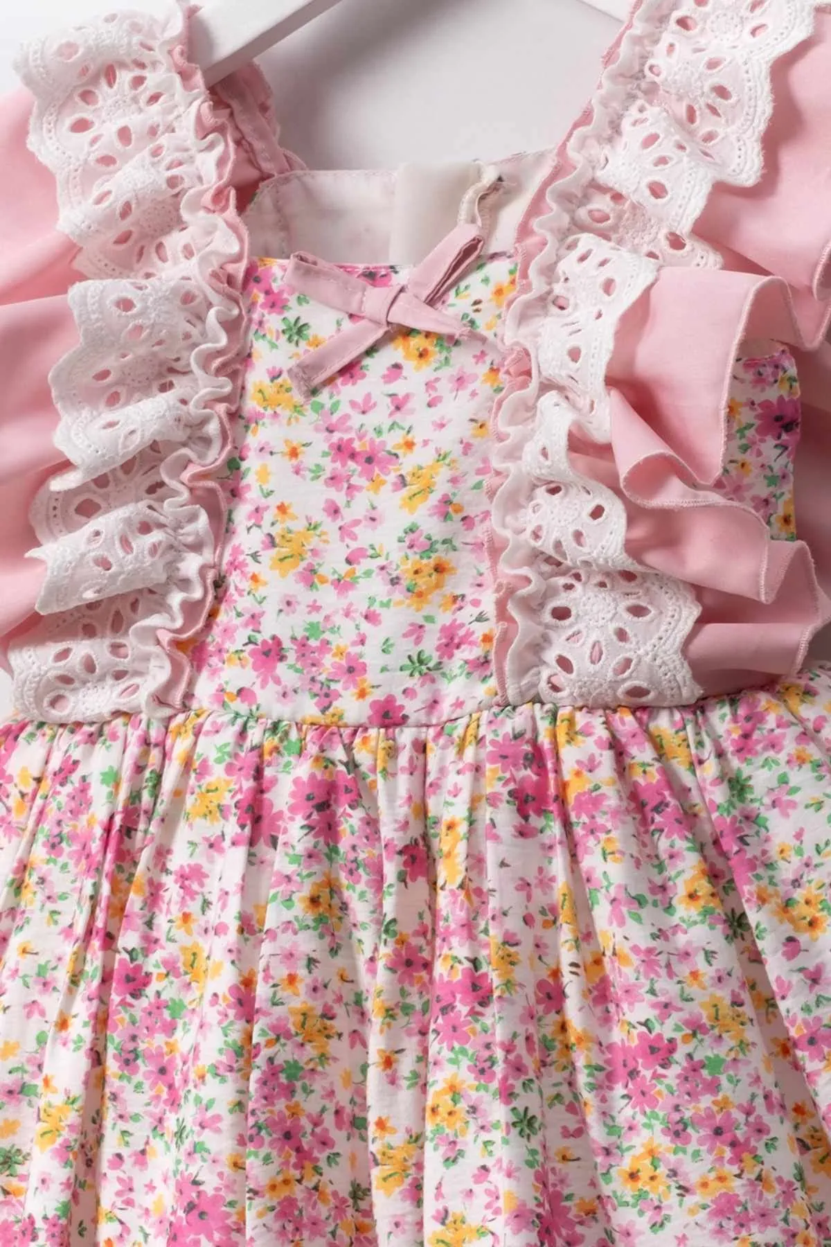 2-5 Yaş Daisy Flower Kız Çocuk Elbise -Pembe