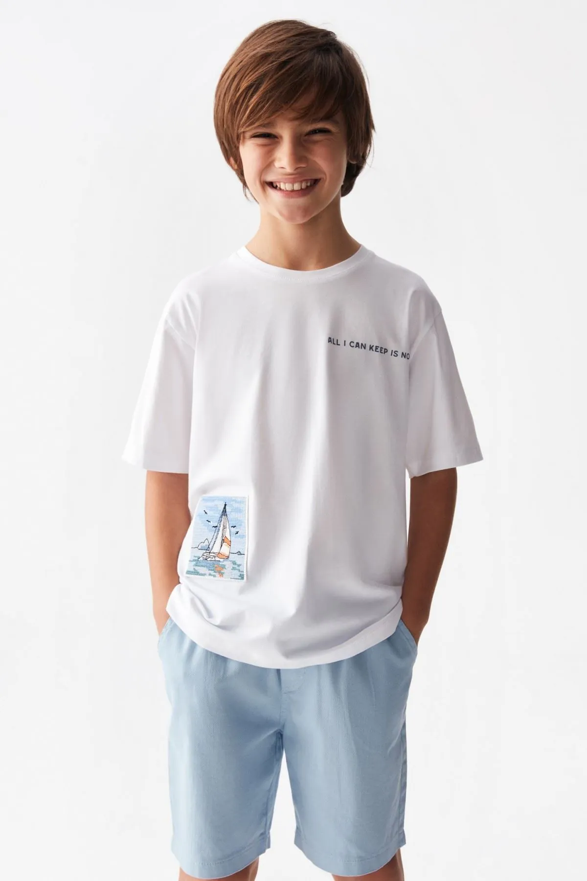 8-14 Yaş Summer Style Erkek Çocuk Takım -Ekru