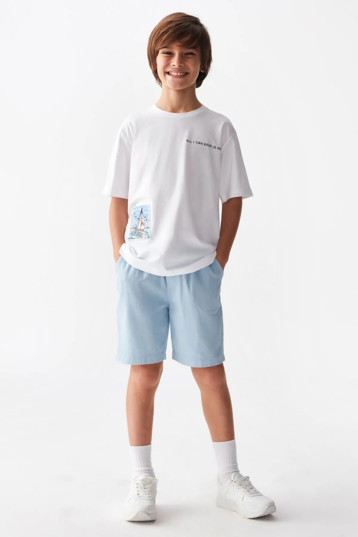 8-14 Yaş Summer Style Erkek Çocuk Takım -Ekru