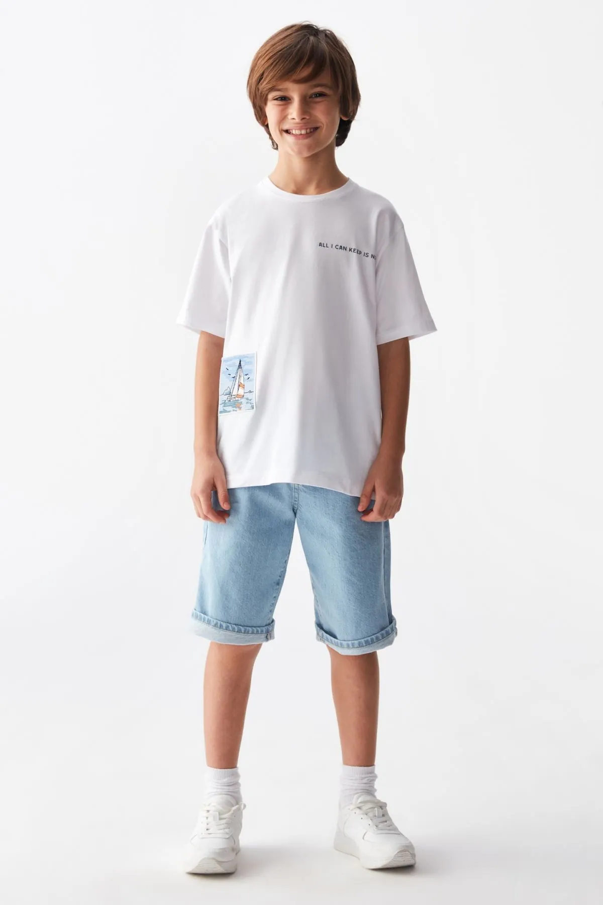 8-14 Yaş Summer Style Erkek Çocuk Takım -Ekru
