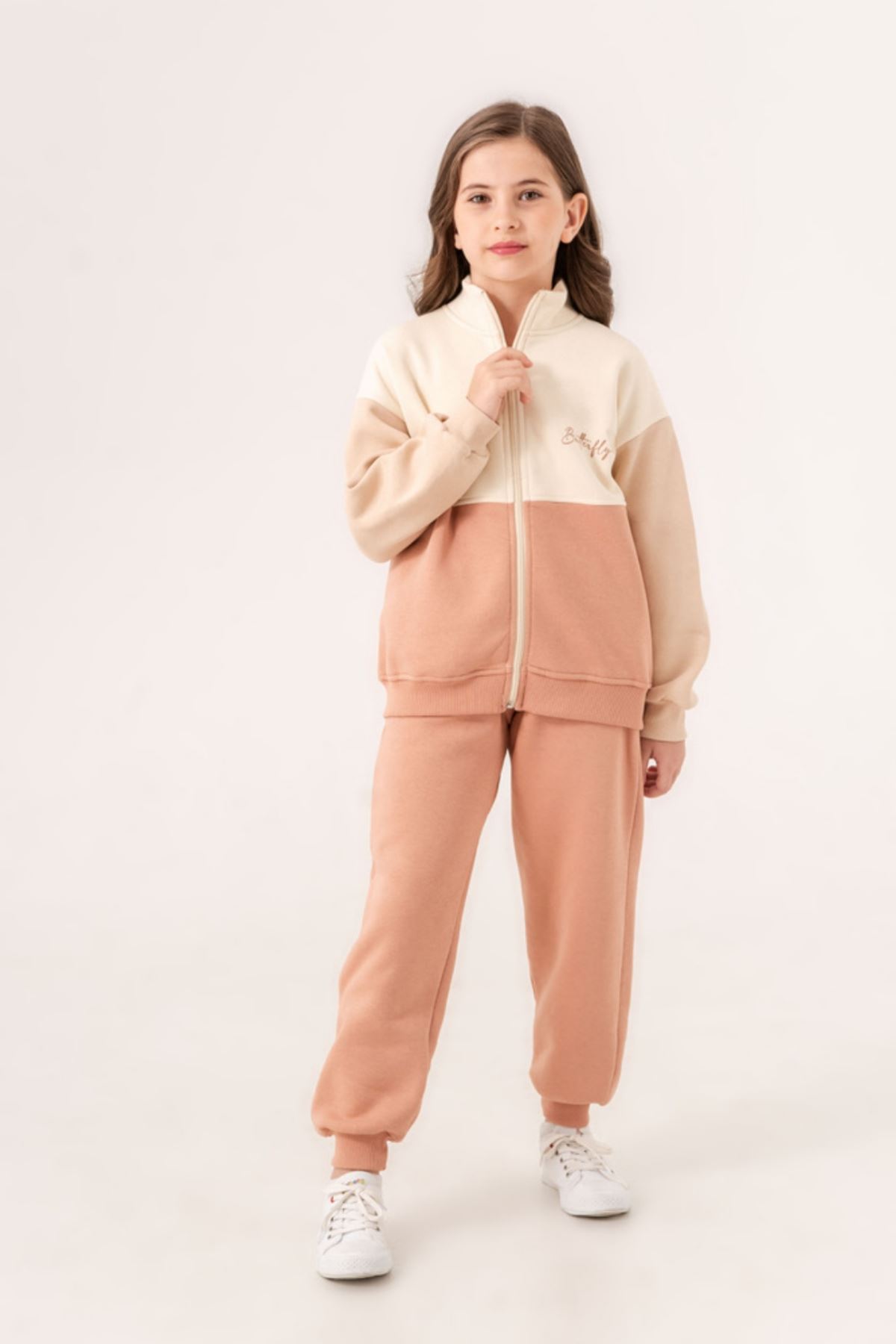 6-9 Yaş Butterfly Kız Çocuk Hırkalı Takım -Açık Kiremit-