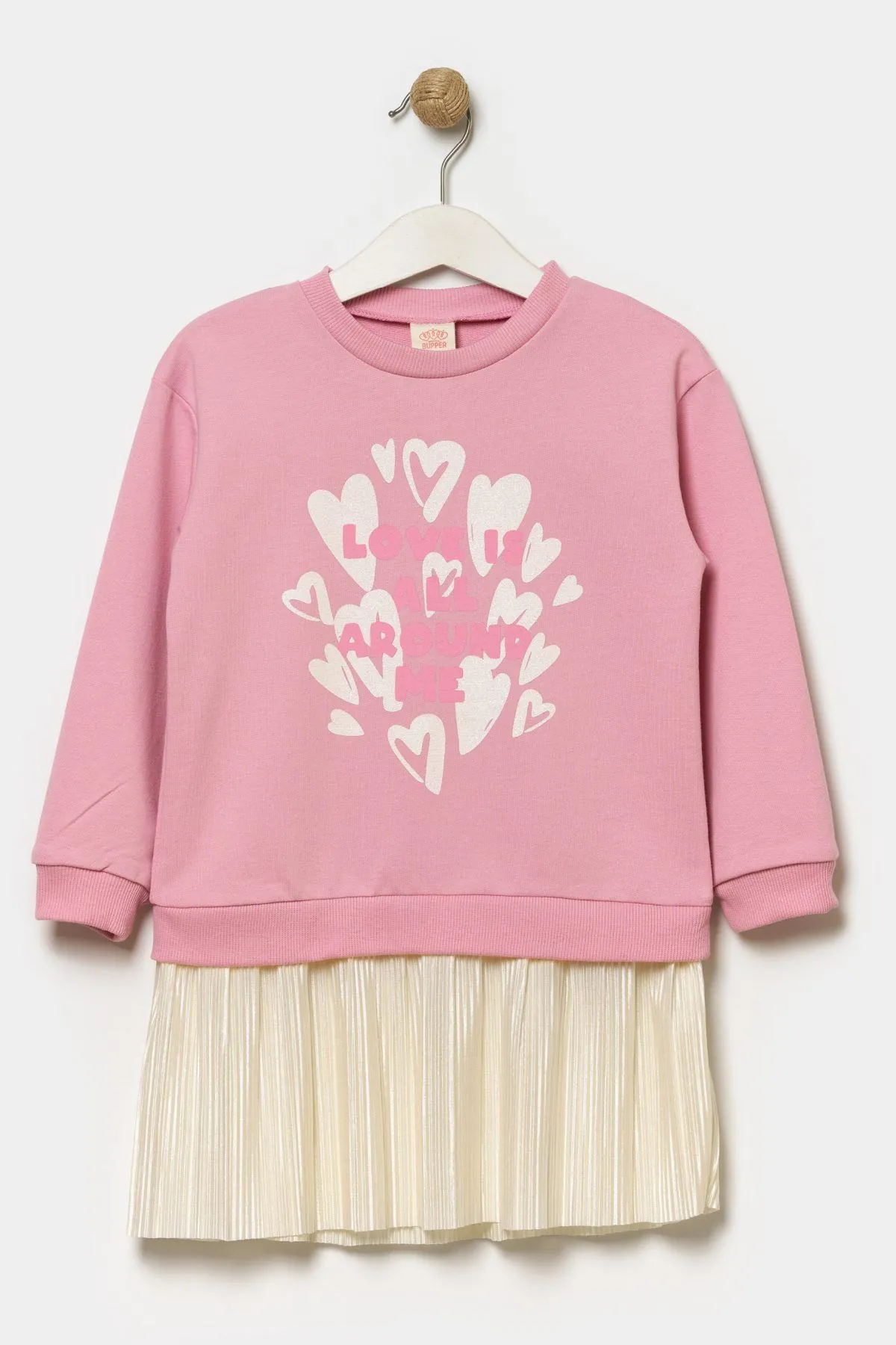 4-7 Yaş Around Love Kız Çocuk Sweat Elbise -Pudra-