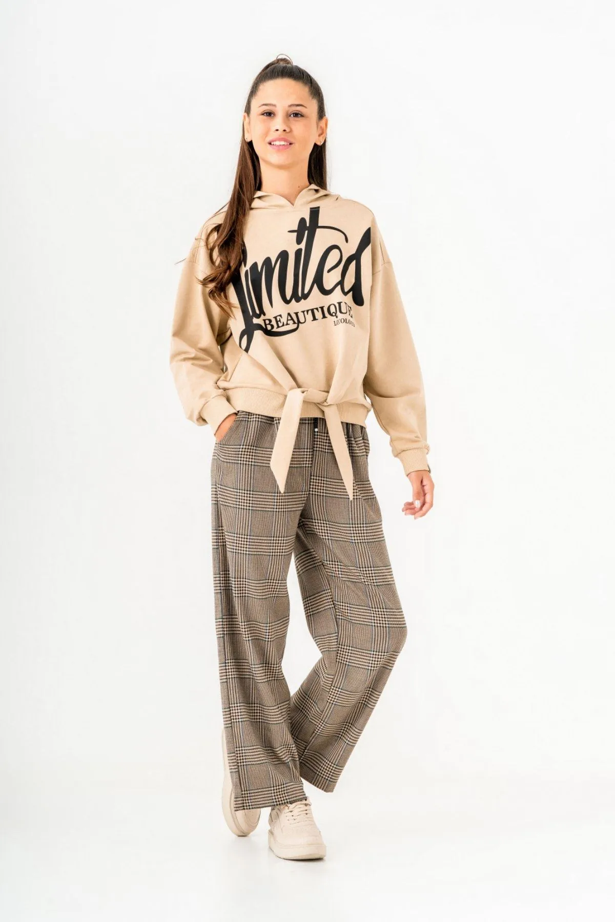 10-15 Yaş Limited Cool Design Kız Çocuk Eşofman Takım -Latte-