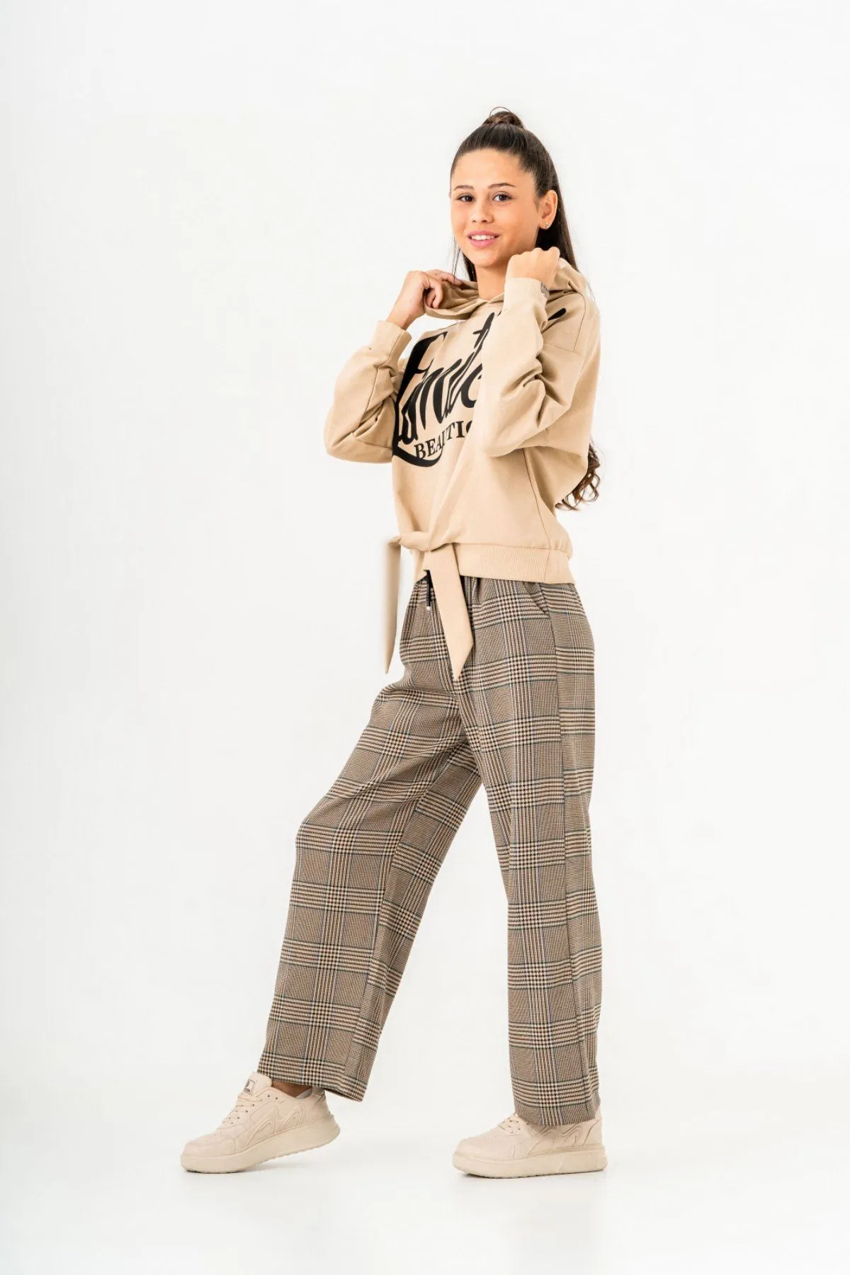 10-15 Yaş Limited Cool Design Kız Çocuk Eşofman Takım -Latte-