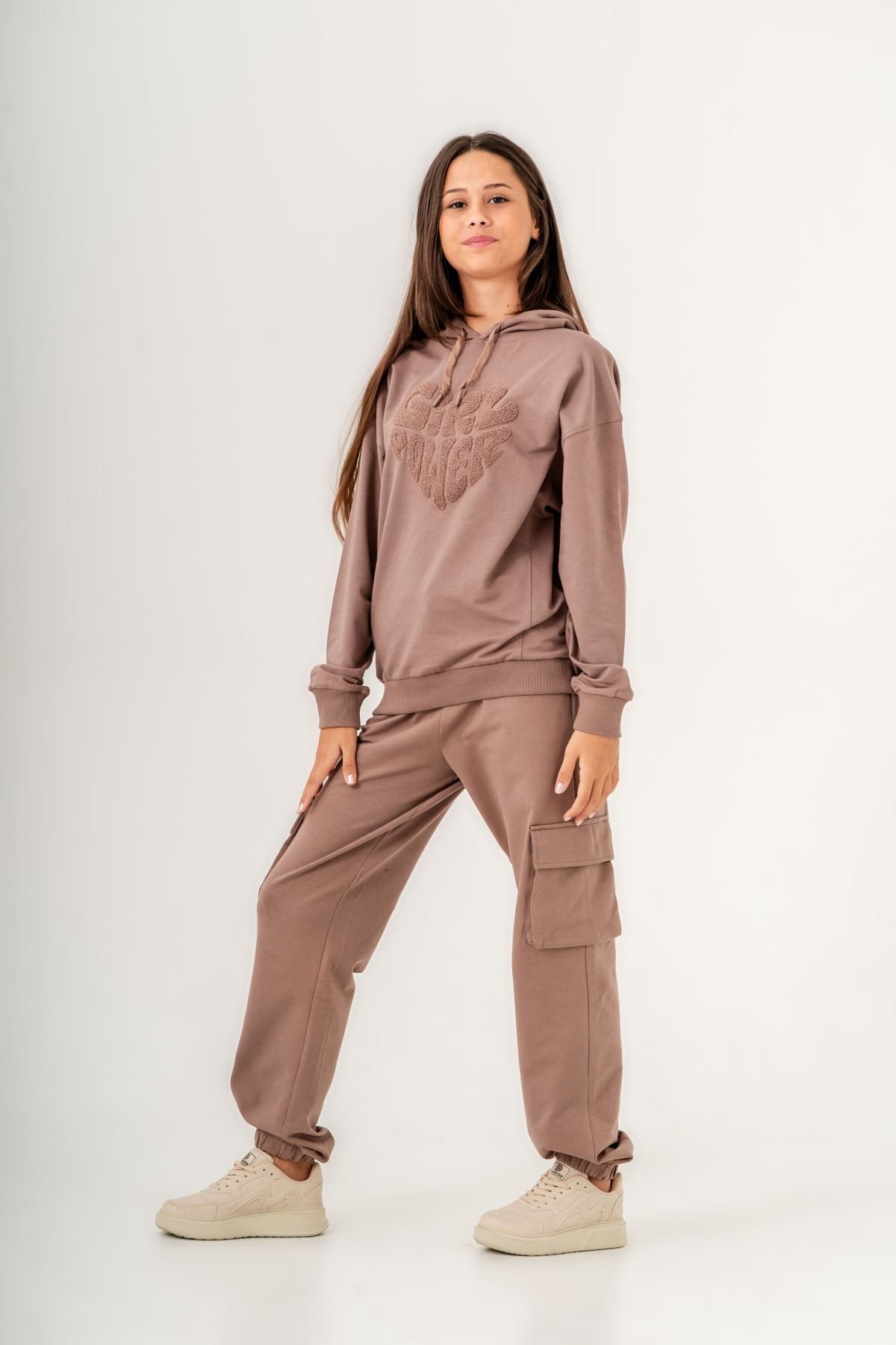 8-14 Yaş Mussness Carco Kız Çocuk Eşofman Takım -Mocha-