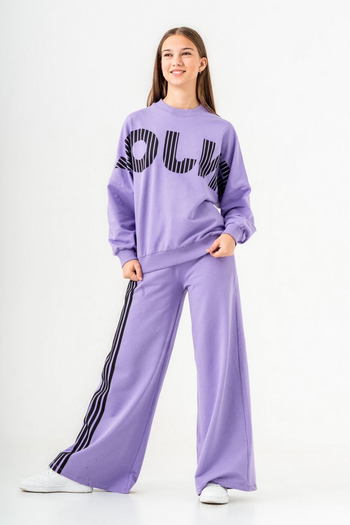 8-14 Yaş Enjoy Line Kız Çocuk Eşofman Takım -Lila-