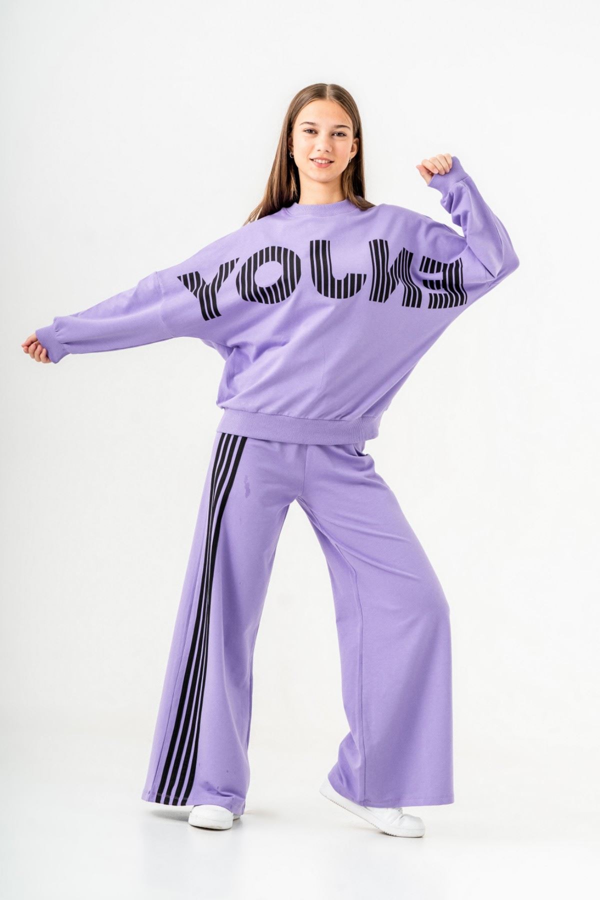 8-14 Yaş Enjoy Line Kız Çocuk Eşofman Takım -Lila-