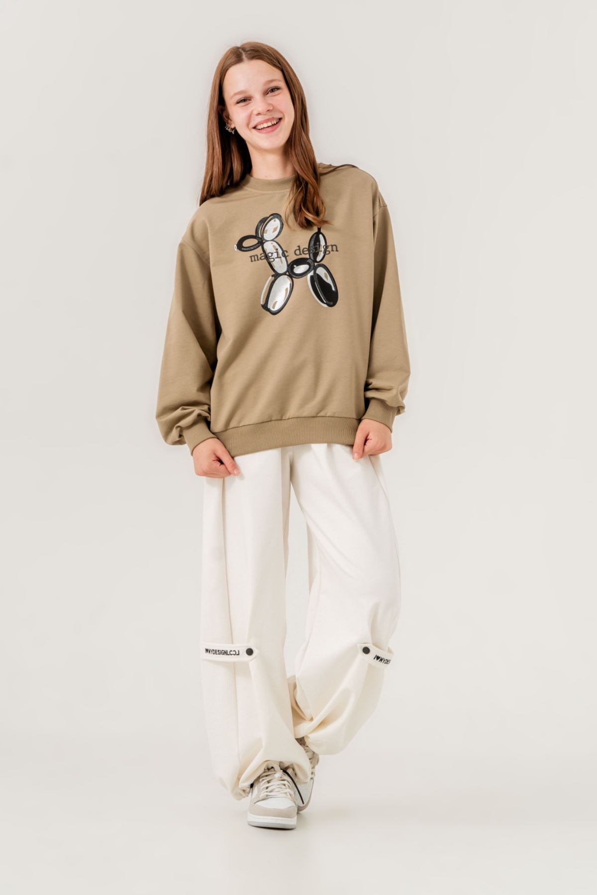 9-15 Yaş Magic Design Kız Çocuk Eşofman Takım -Haki/Ekru-