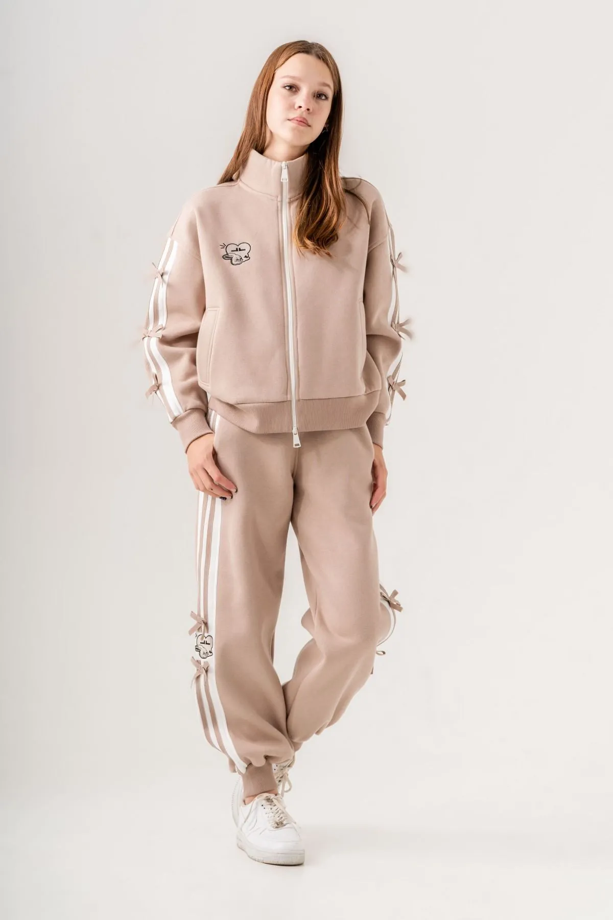 9-15 Yaş Ribbon Italy Design Kız Çocuk Takım -Yeşilimsi Özel Latte-