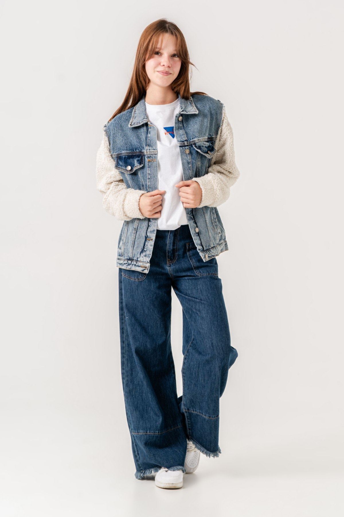 8-15 Yaş Lovobery Kız Çocuk Ceket -Krem/Kot-