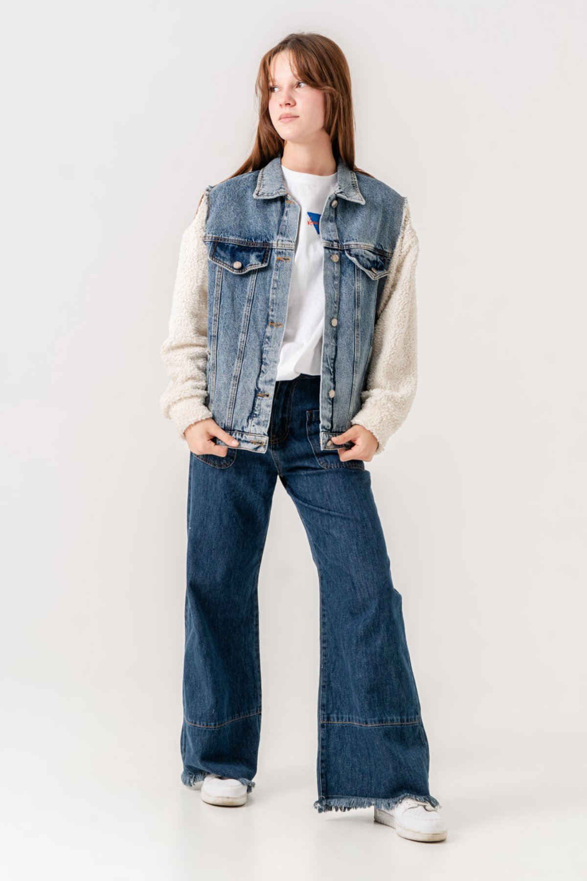 8-15 Yaş Lovobery Kız Çocuk Ceket -Krem/Kot-