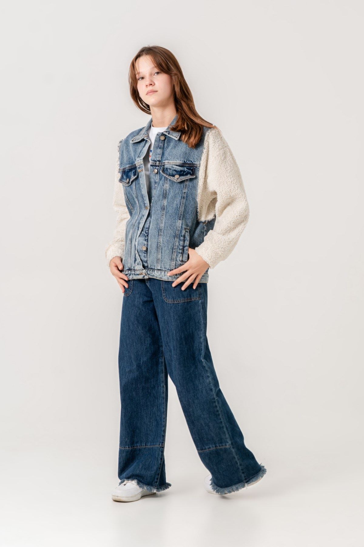 8-15 Yaş Lovobery Kız Çocuk Ceket -Krem/Kot-