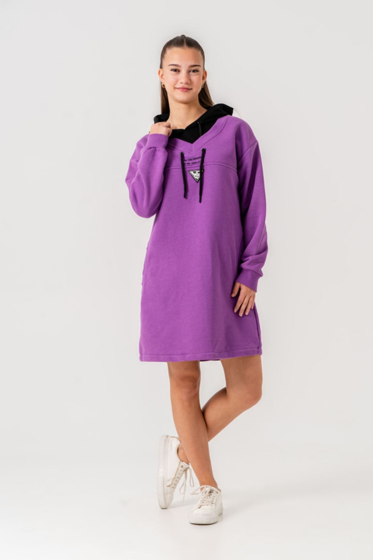 8-15 Yaş Designer Style Kız Çocuk Elbise -Mor-