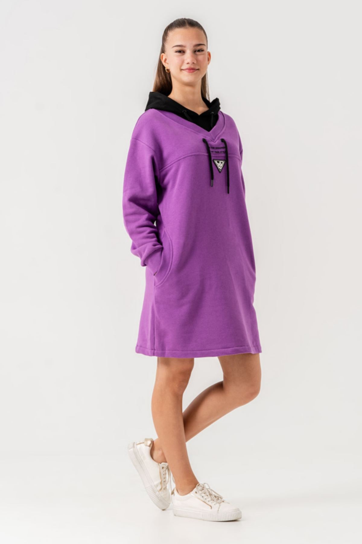 8-15 Yaş Designer Style Kız Çocuk Elbise -Mor-
