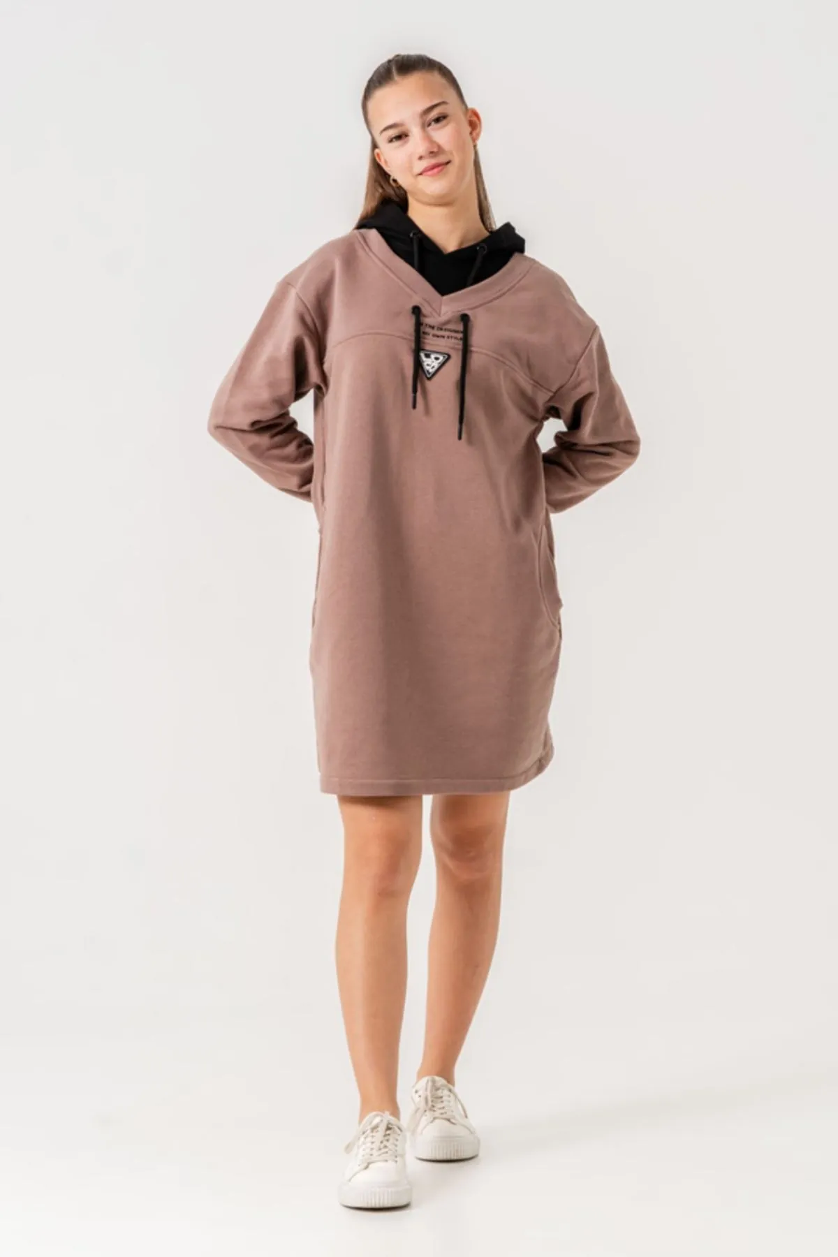 8-15 Yaş Designer Style Kız Çocuk Elbise -Mocha-