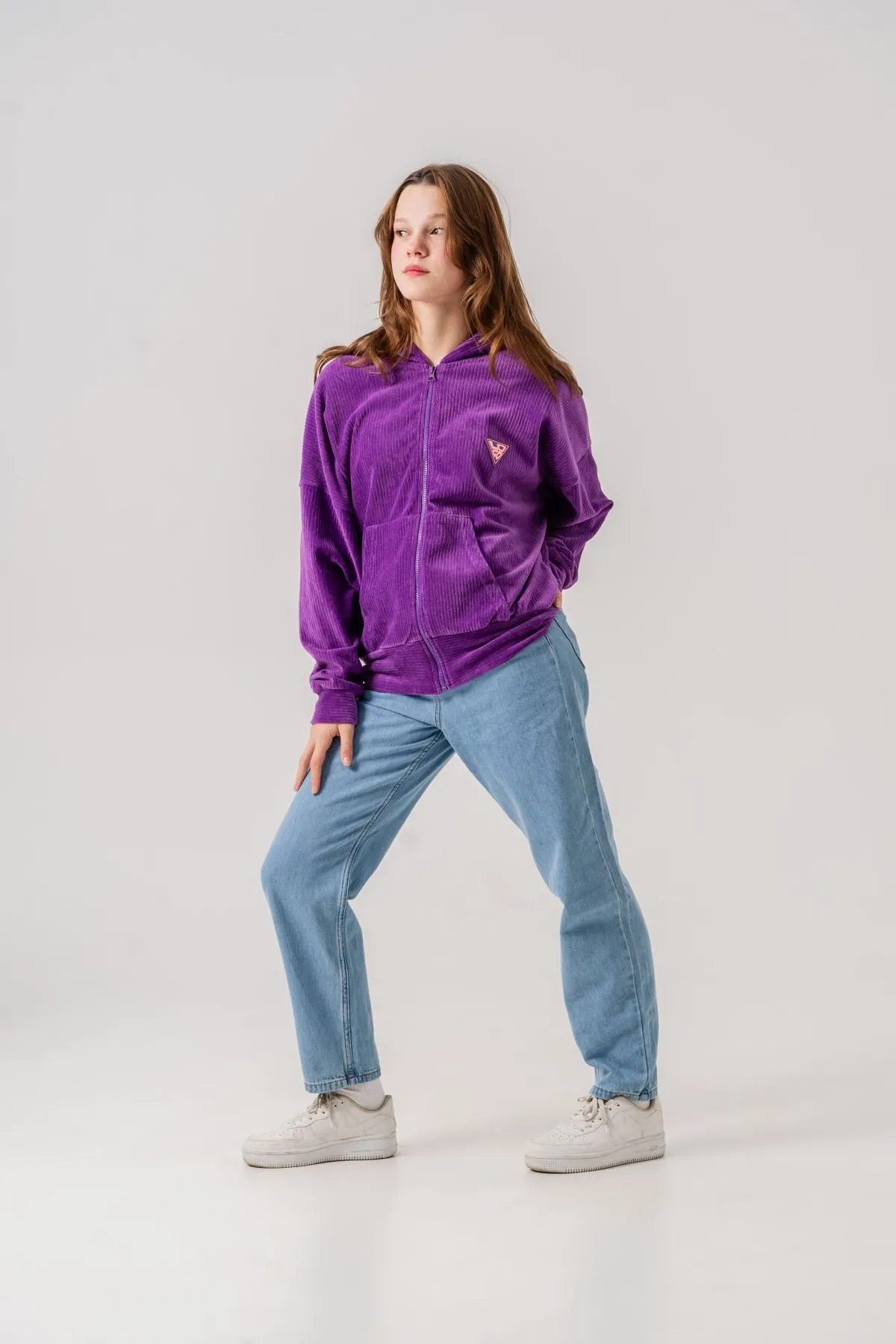 8-15 Yaş Premium Velvet Jean Kız Çocuk Takım -Mor-