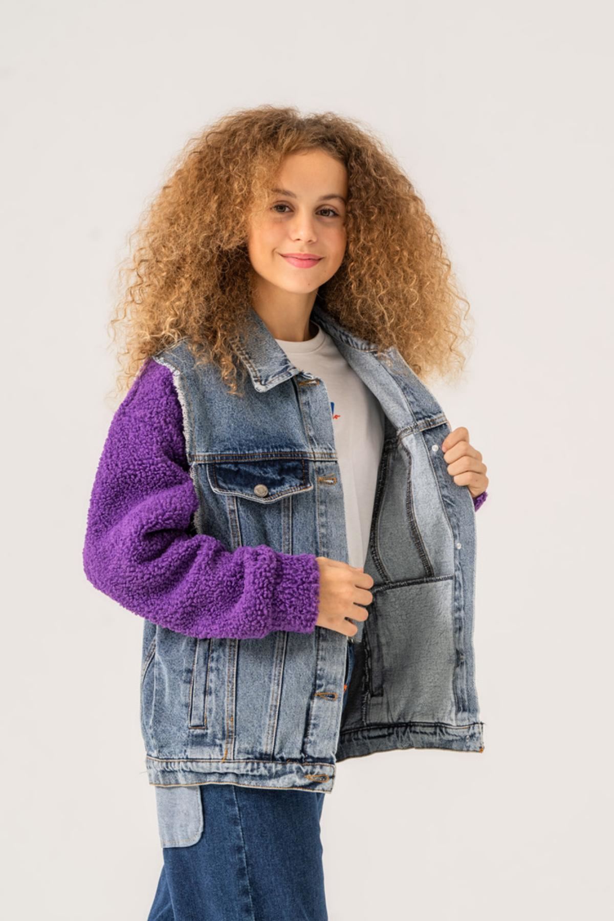 8-15 Yaş Quzu De Paris Kız Çocuk Tasarım Ceket -Mor-