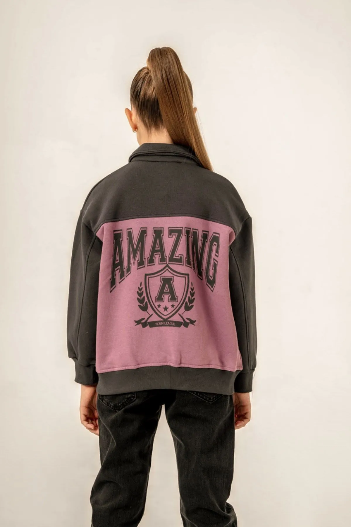 8-12 Yaş Amazing Team Kız Çocuk Bomber Ceket -Leylak-