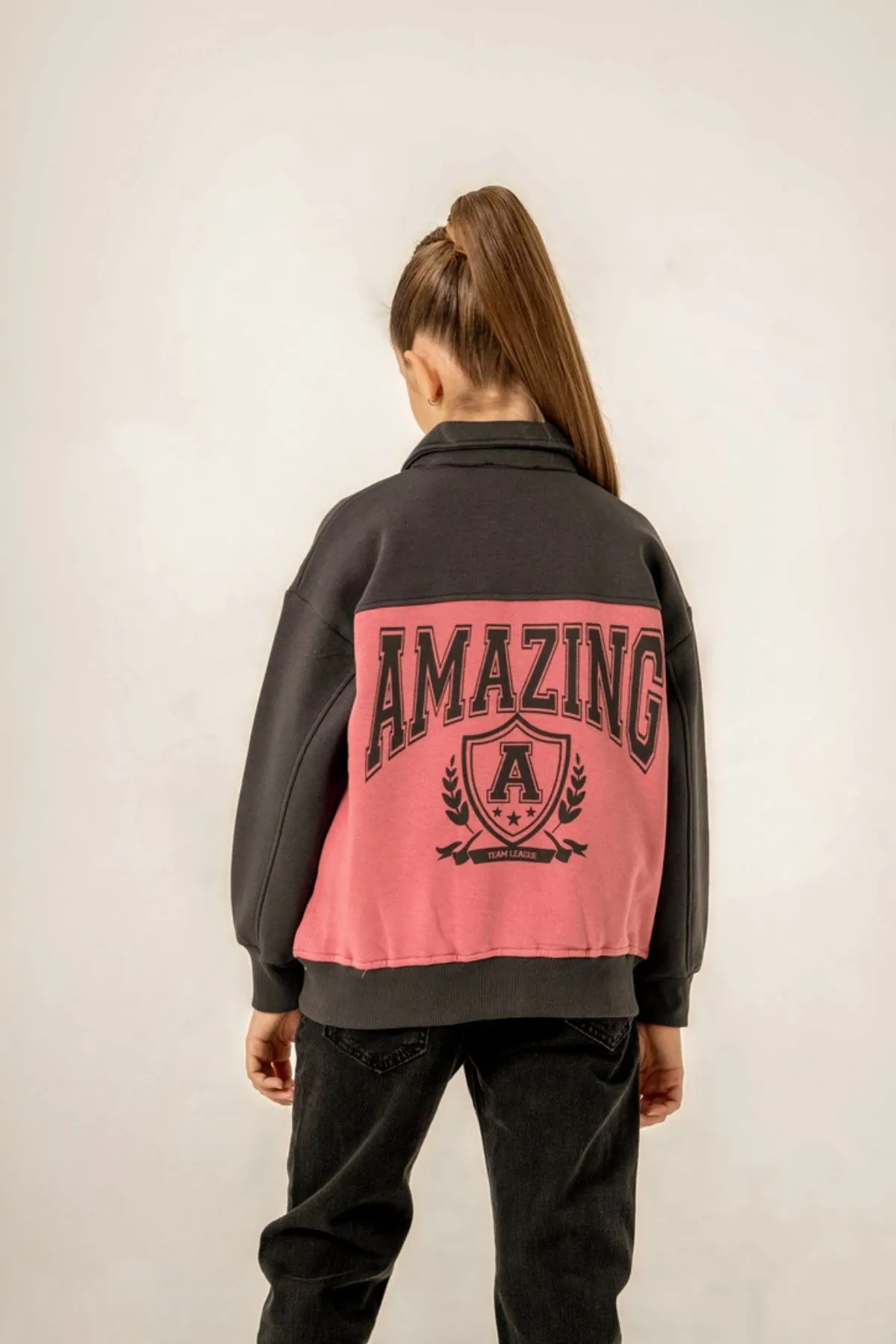 8-12 Yaş Amazing Team Kız Çocuk Bomber Ceket -Mercan-